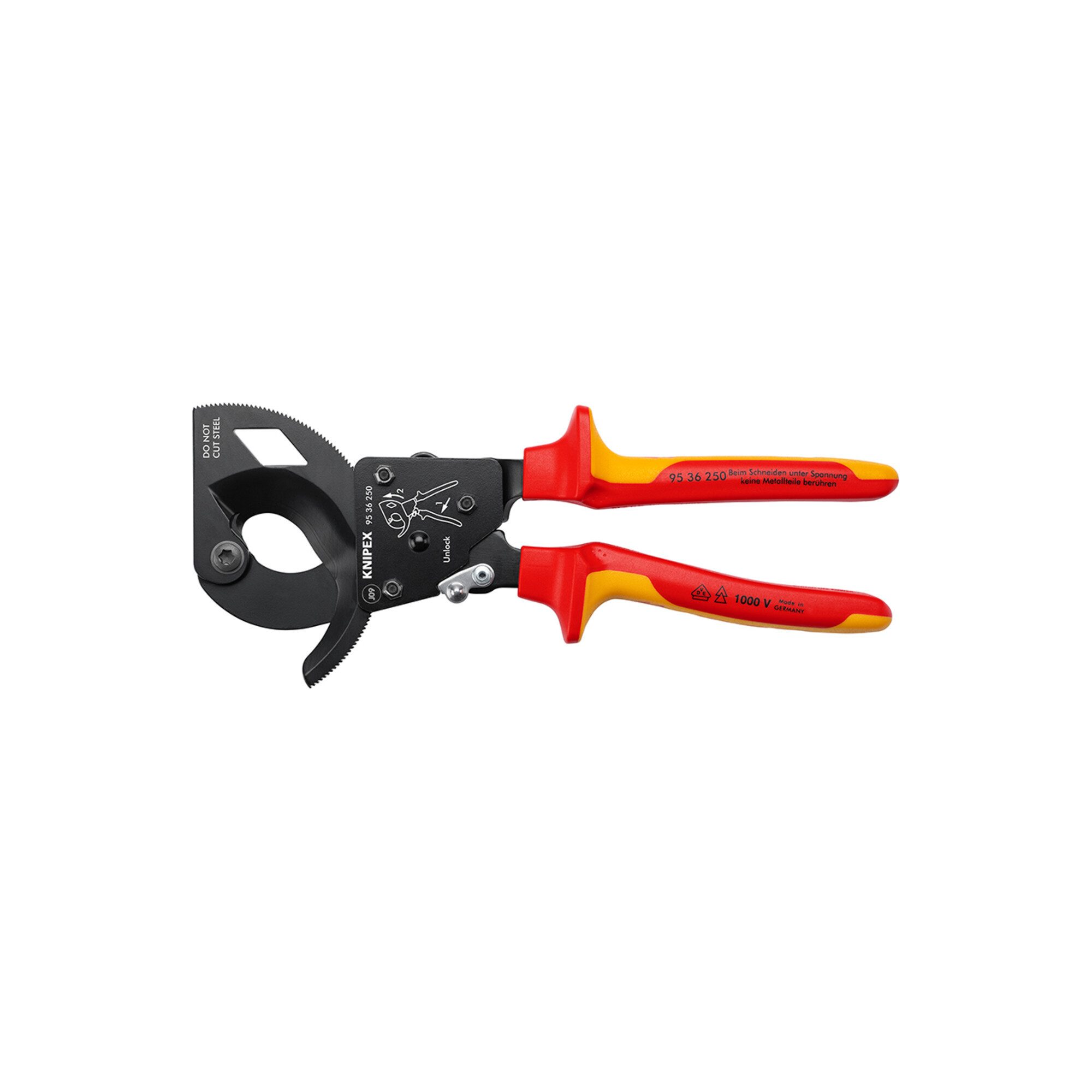 Kabelschere KNIPEX 95 36 250 Kabelschneider (Ratschenprinzip) isoliert mit