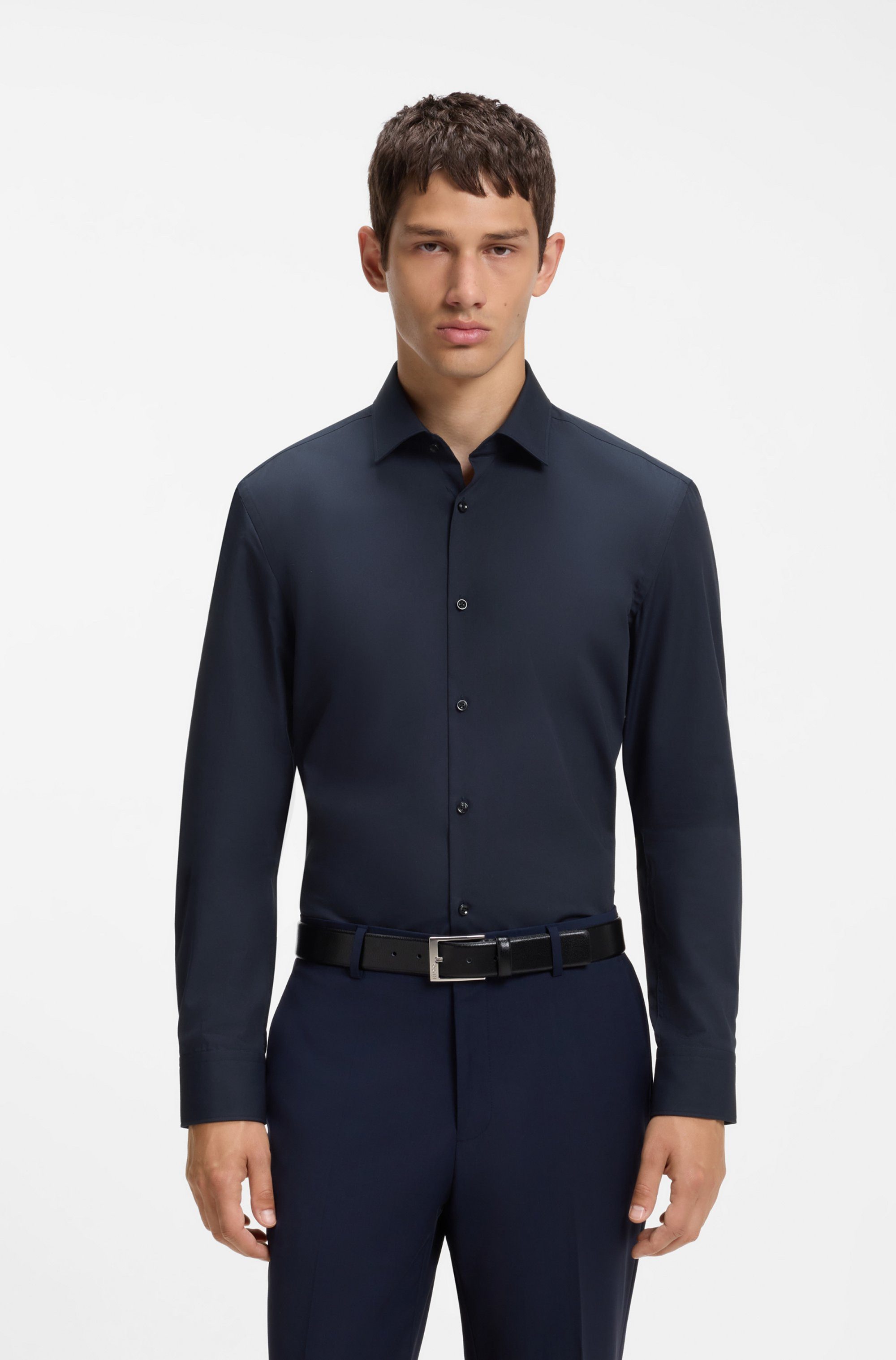 HUGO Langarmhemd Kenno Slim-Fit Hemd aus bügelleichter Baumwoll-Popeline