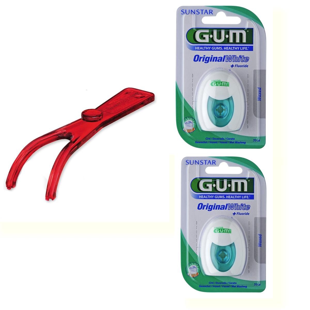 GUM Zahnseide GUM Flossmate Zahnseidehalter + 2x GUM Original White Zahnseide a 30 m, (0-St)