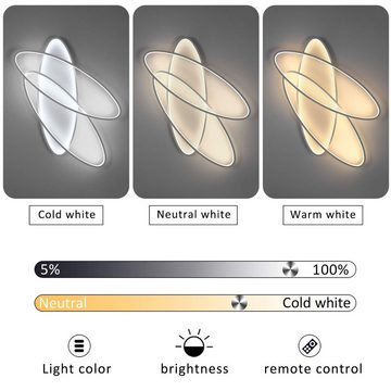 Nettlife LED Deckenleuchte Schlafzimmer Dimmbar Weiß 76W 2 Ring Modern Deckenbeleuchtung, Dimmbar mit Fernbedienung, LED fest integriert, Warmweiß, Neutralweiß, Kaltweiß, für Schlafzimmer Küche Wohnzimmer