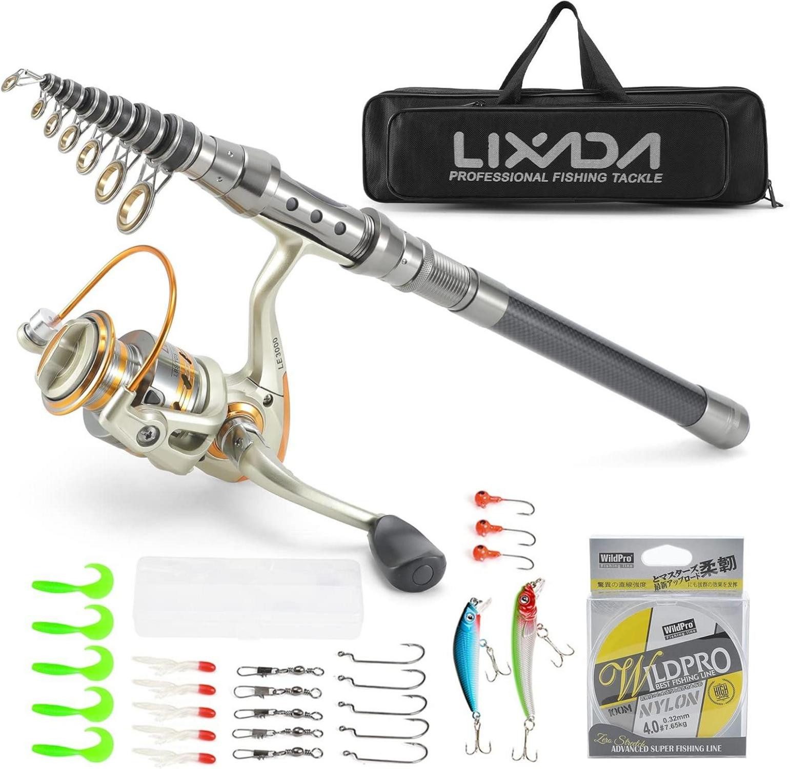 LuxusKollektion Jighaken Teleskop Angelrute Spule Combo Kit mit 100M Angelschnur Haken Jigkopf
