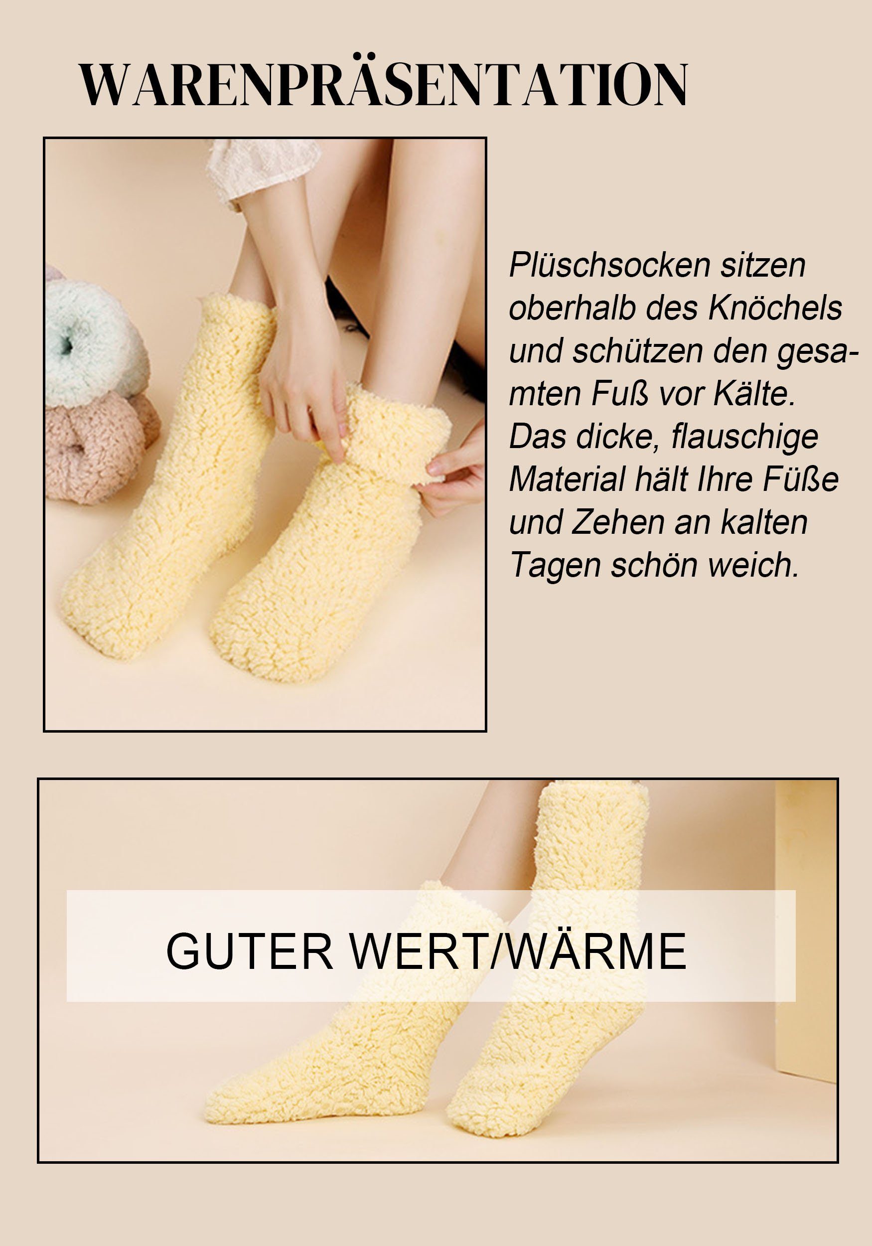 Samtsocken MAGICSHE warme hellgelb Haussocken Gepolsterte