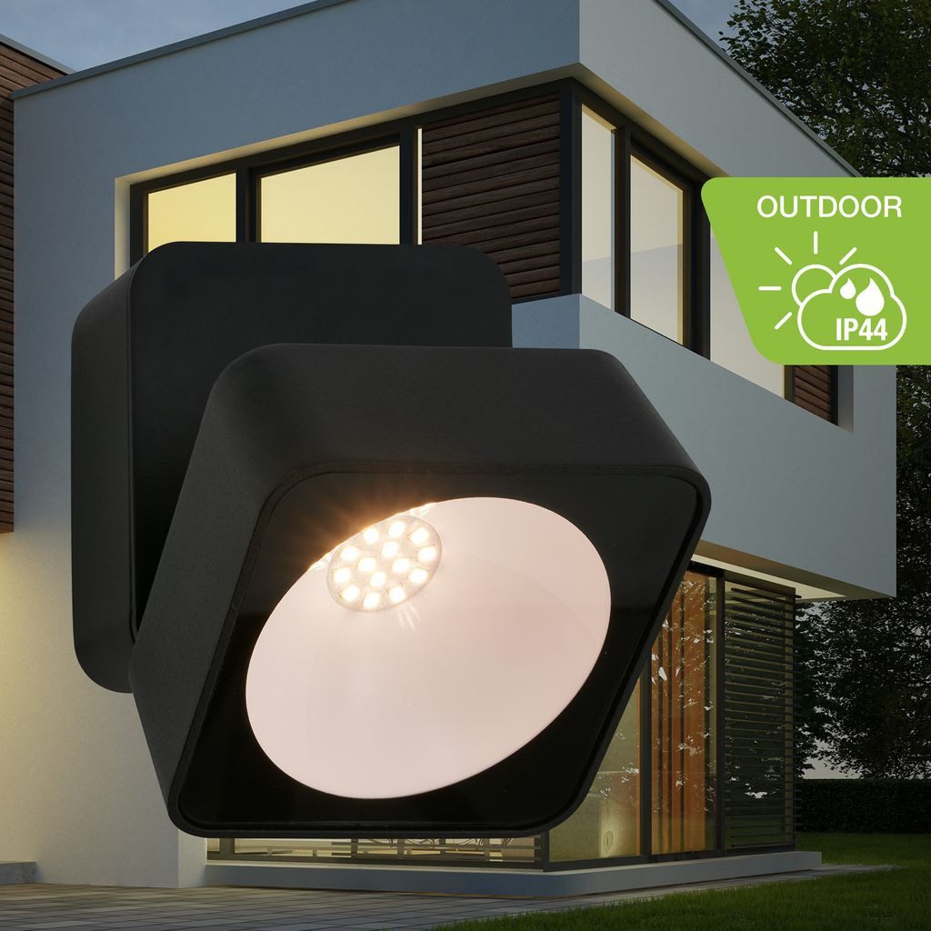 Telefunken Wandleuchte 322005TF, LED fest integriert, 2700K - Extra-Warmweiß, LED Wandleuchte Aussen 8x9x9 cm Schwarz 7W Hauswand Balkon Terrasse