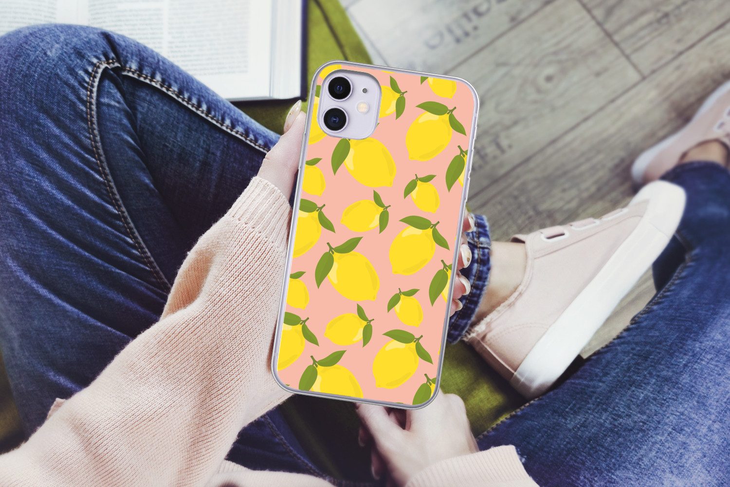 MuchoWow Handyhülle für Apple iPhone 11 Zitronen - Gelb - Rosa - Muster - Obst, Smartphone-Bumper, Print, Handy Schutzhülle Dünn