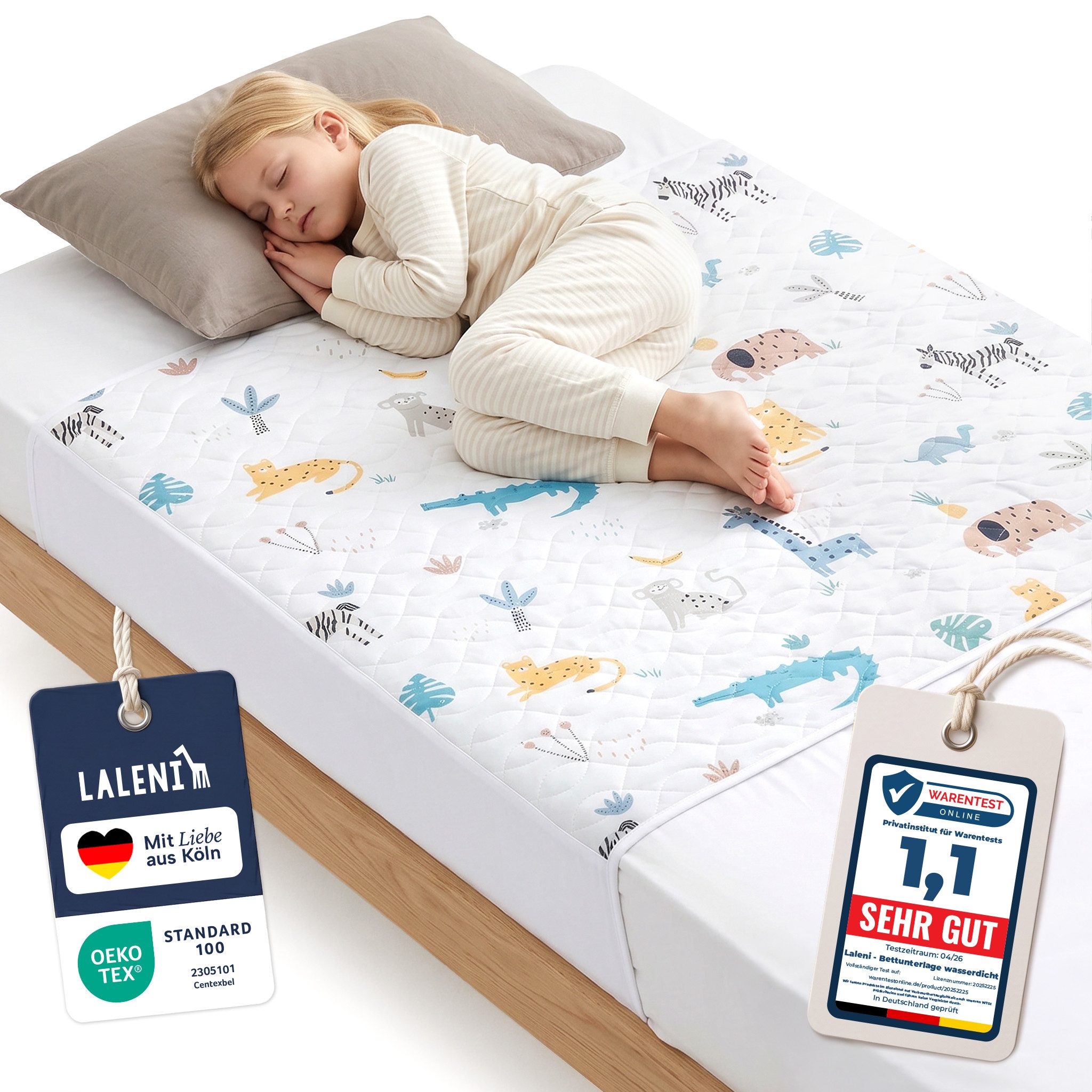 Matratzenauflage Bettunterlage wasserdicht Kinder, knisterfreie Matratzenauflage Laleni, mit rundum Gummizug oder seitliche Einstecklaschen