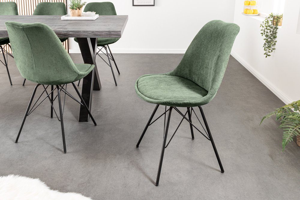 riess-ambiente Polsterstuhl SCANDINAVIA MEISTERSTÜCK grün / schwarz (Einzelartikel, 1 St), Esszimmer · Cord · Metall · Wohnzimmer · Retro Design