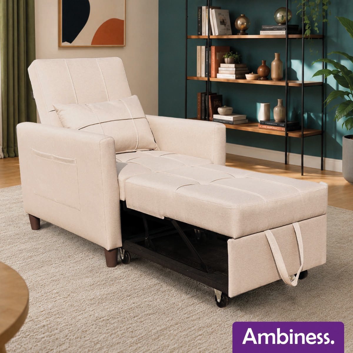 AMBINESS Schlafsofa 3in1, Einsitzer oder Zweisitzer, Sofa, Chaise Longue und Gästebett, 3 Farben, Liegefläche 200cm, 220g/m² Leinenstoff