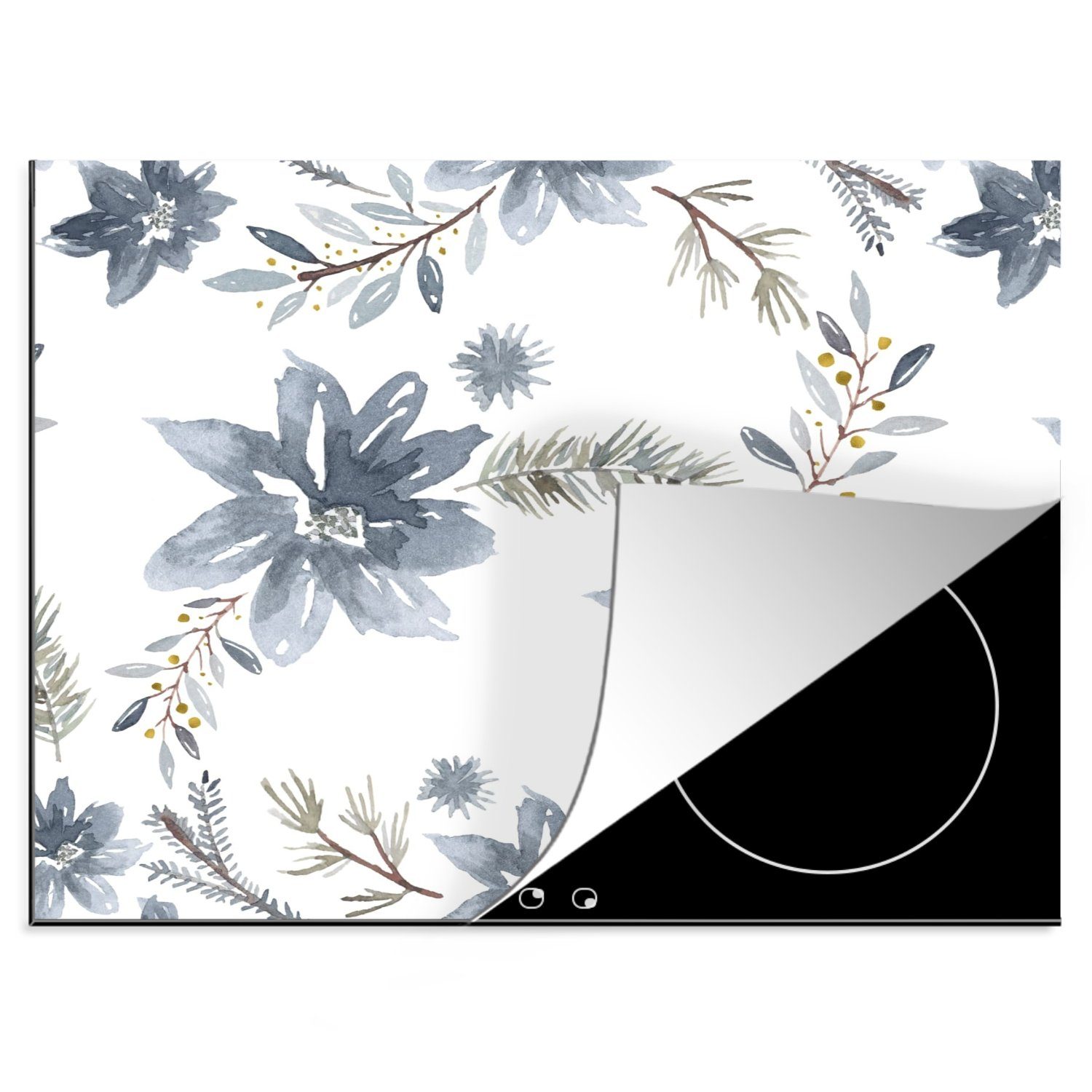 MuchoWow Herdblende-/Abdeckplatte Muster - Winter - Blumen, Vinyl, (1 tlg), 60x52 cm, Mobile Arbeitsfläche nutzbar, Ceranfeldabdeckung