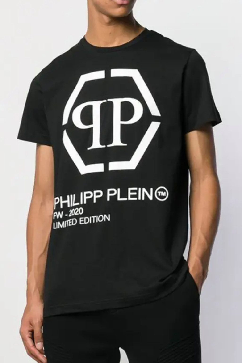 PHILIPP PLEIN T-Shirt Gold Cut T-Shirt Limited Edition FW20 Logo Shirt Rundhals Top doppelt genähte Säume,Sechseckiges Logo an der Passe