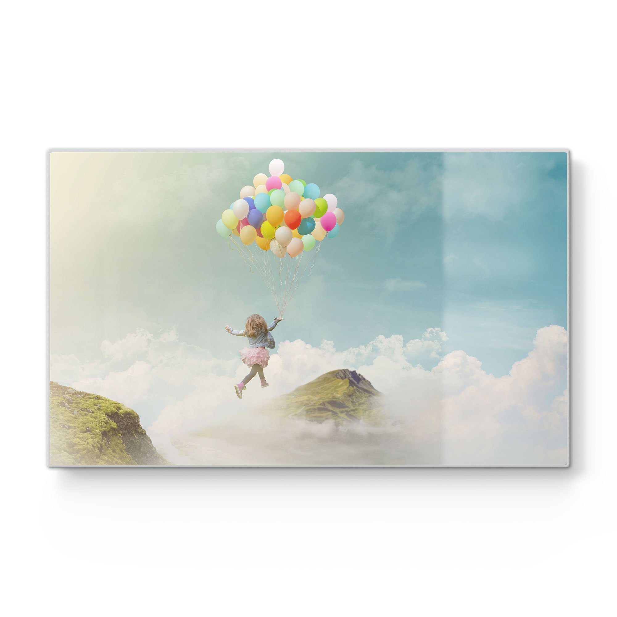DEQORI Schneidebrett 'Mädchen an Luftballons', Glas, Platte Frühstücksbrett Schneideplatte