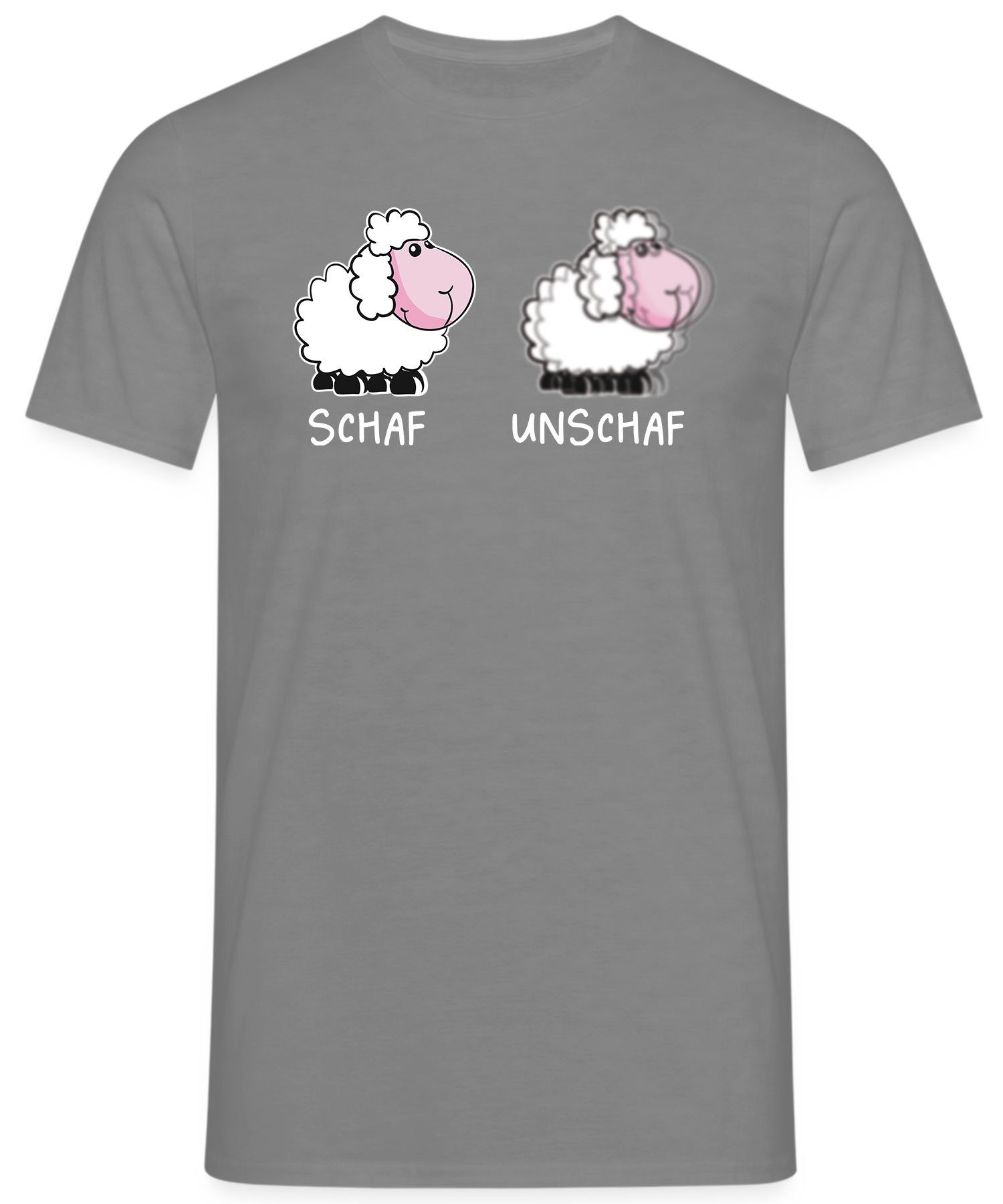 Schaf Unschaf - Heather (1-tlg) Kurzarmshirt Spruch Herren Lustiger T-Shirt Formatee Quattro Statement Grau