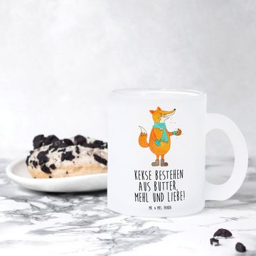 Mr. & Mrs. Panda Teeglas Fuchs Keks - Transparent - Geschenk, Teetasse aus Glas, Plätzchen, Ke, Premium Glas, Satinierte Oberfläche