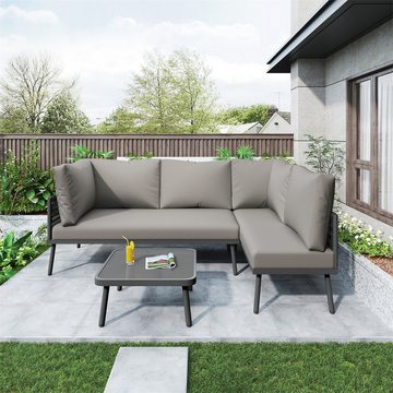 autolock Gartenlounge-Set Garten-Lounge-Set aus Eisen,L-förmiges Gartenmöbel-Set,Lounge-Set, aus Seil mit Sitzkissen,verstellbaren Füßen,2 Sofas und 1 Tisch
