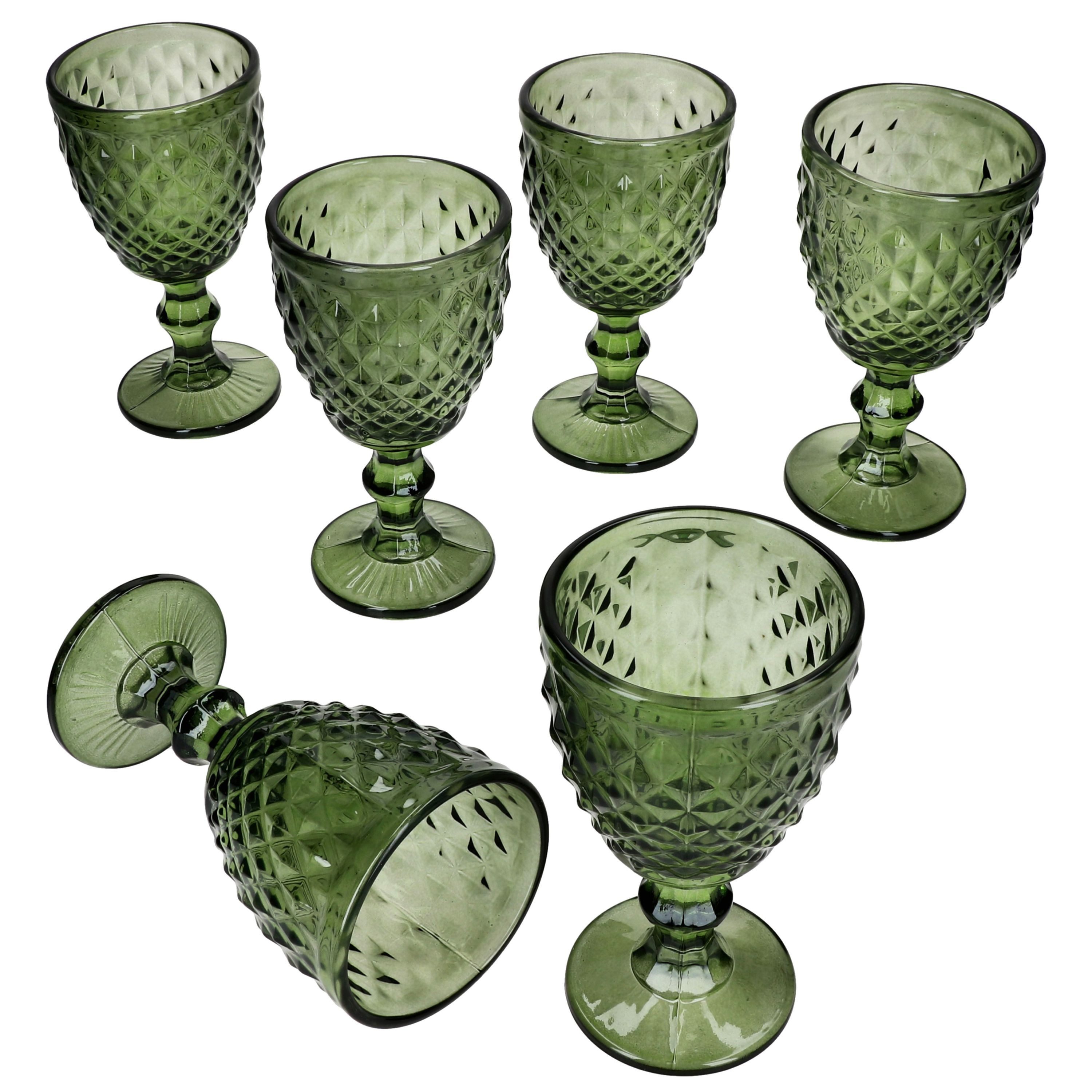 MamboCat Weinglas 6x Diamond Weingläser grün 0,2L Glas Relief Weißwein Rotwein Wasser, Glas