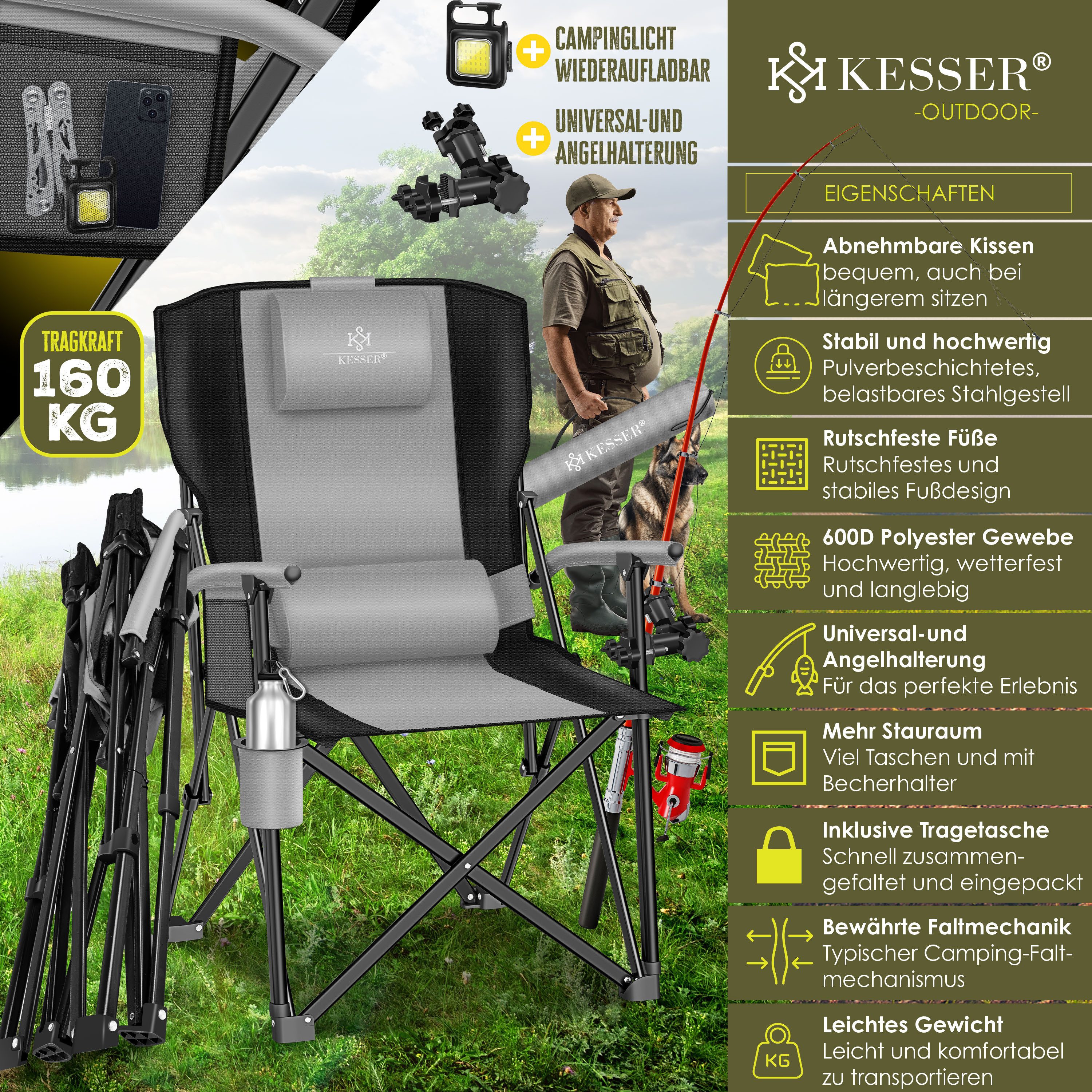 KESSER Campingstuhl Angelstuhl bis 160kg Faltstuhl günstig online kaufen