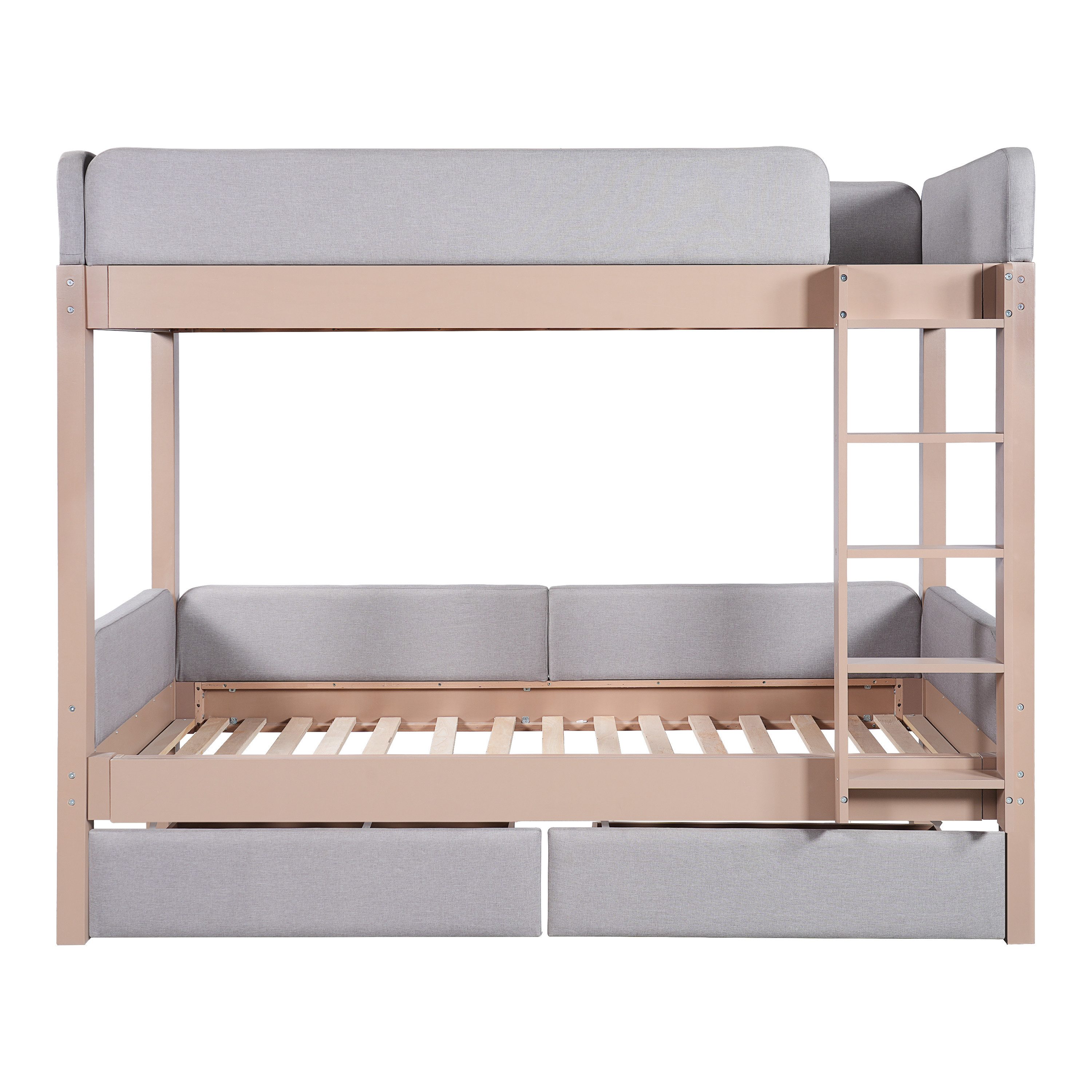 Flieks bunk bed, children's bed 90x200cm with anti-collision sponge edge and 2 drawers