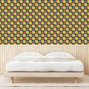 Abakuhaus Vinyltapete selbstklebendes Wohnzimmer Küchenakzent, Retro Orange und grüne Kreise