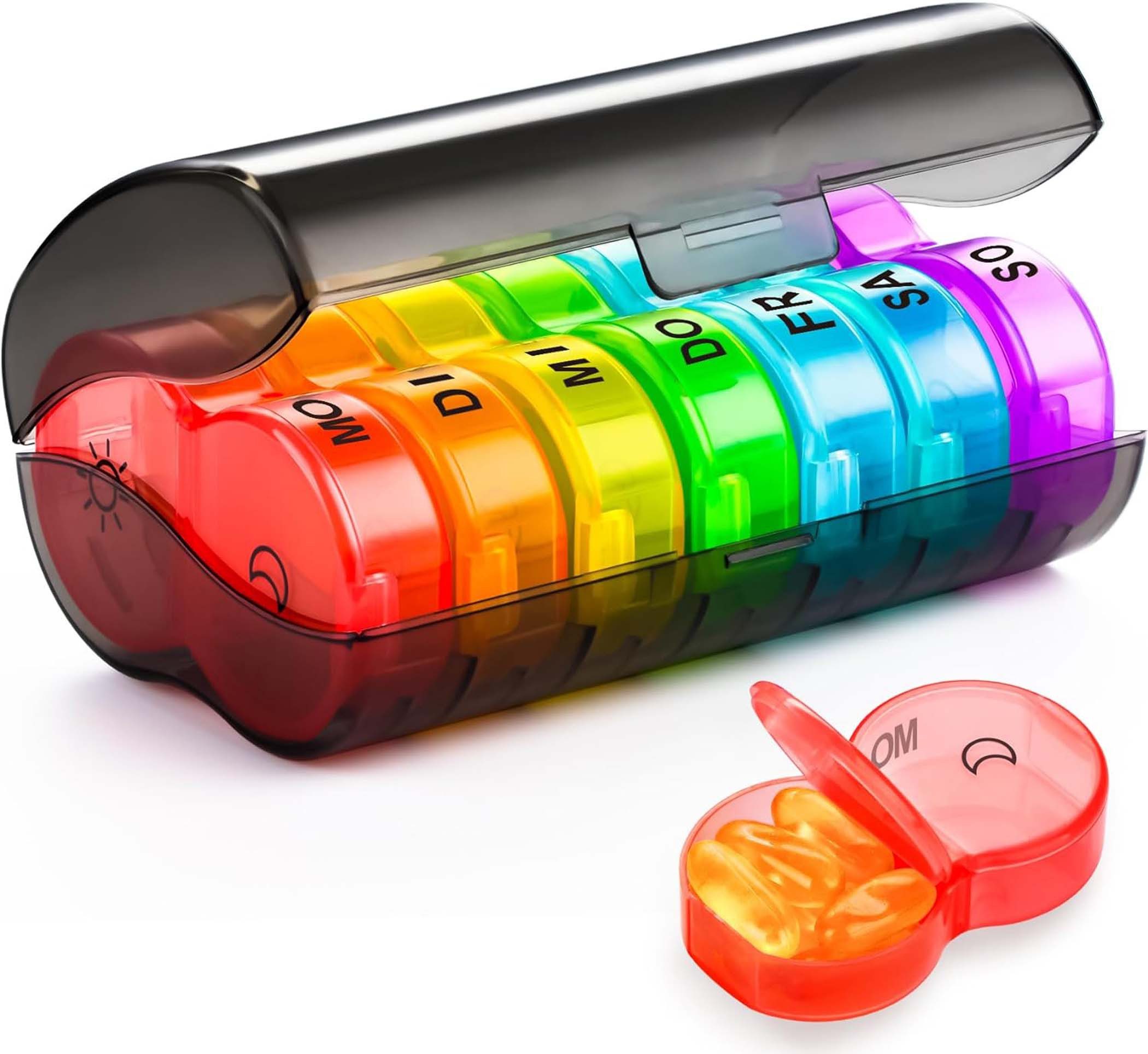 Kaket Pillendose runde Tablettenbox für 7 Tage mit Druckverschluss