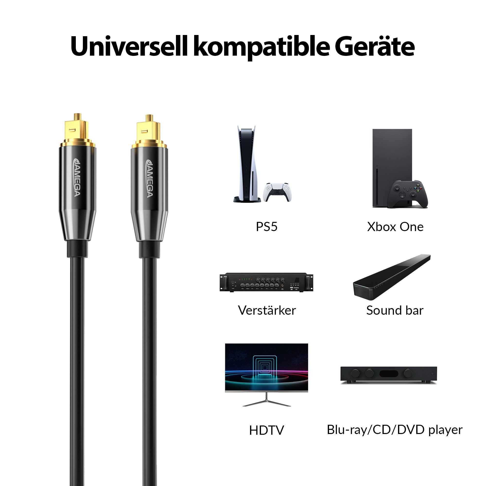 JAMEGA Toslink Kabel Optisches Audio Digitalkabel LWL SPDIF Audio-Kabel, S/PDIF, Toslink (150 cm) – Bild 3 von 5