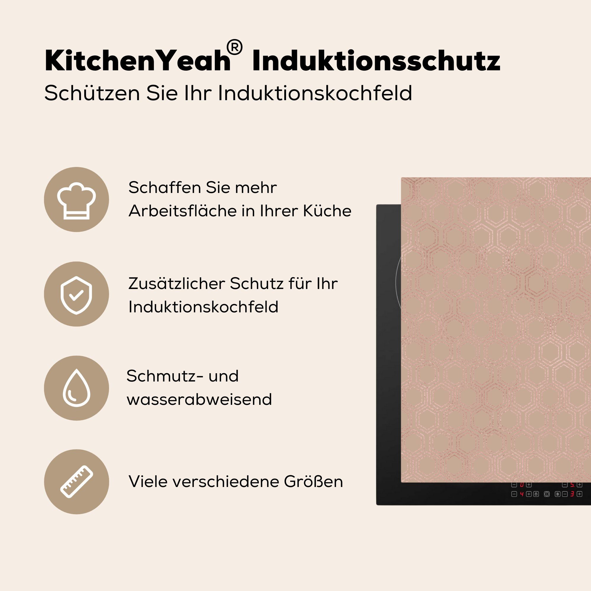 Sechseck, - küche Herdblende-/Abdeckplatte cm, Arbeitsplatte MuchoWow (1 78x78 - tlg), Muster Vinyl, Ceranfeldabdeckung, für Rosa