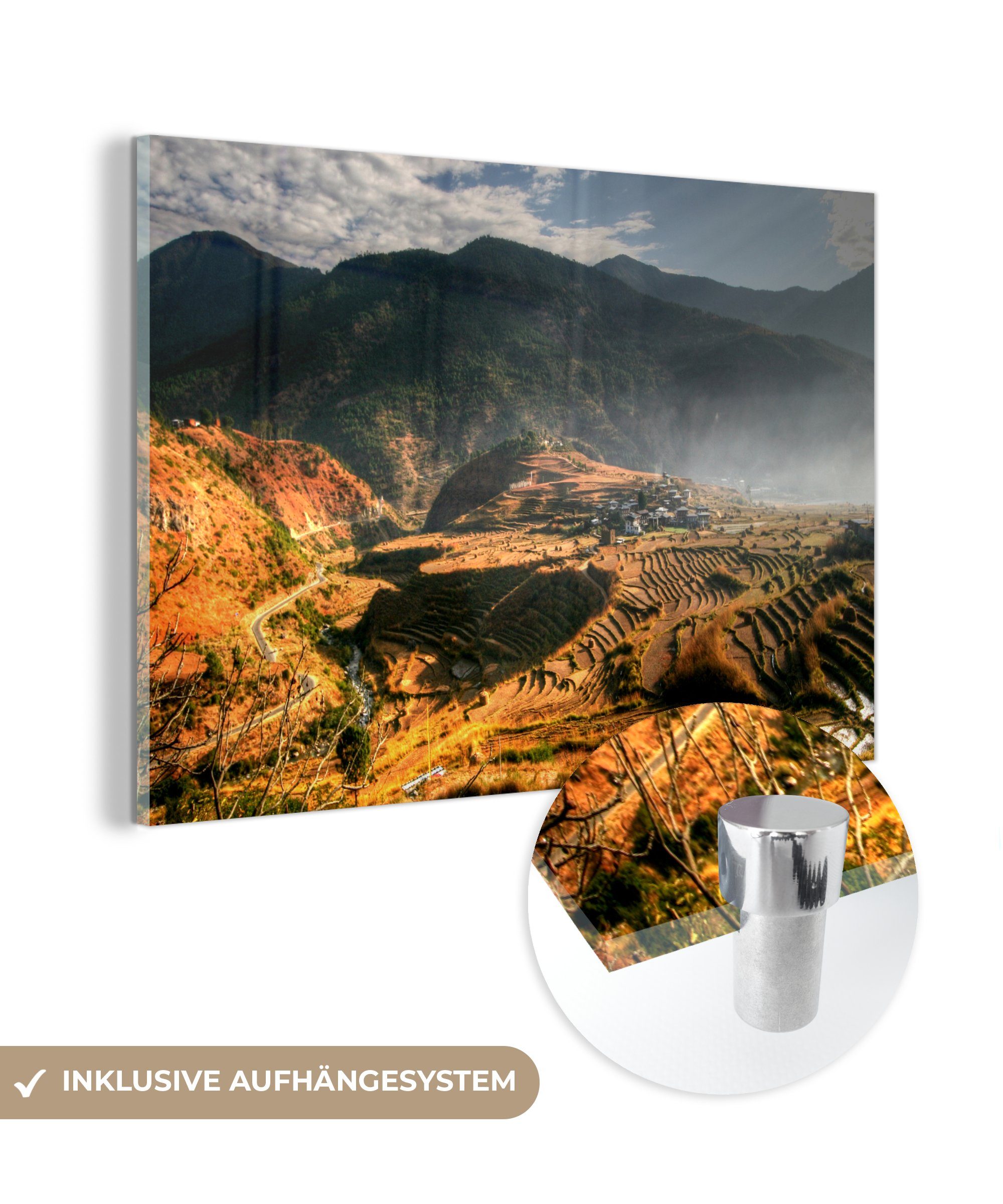 MuchoWow Acrylglasbild Reisfelder in Bhutan, (1 St), Acrylglasbilder Wohnzimmer & Schlafzimmer