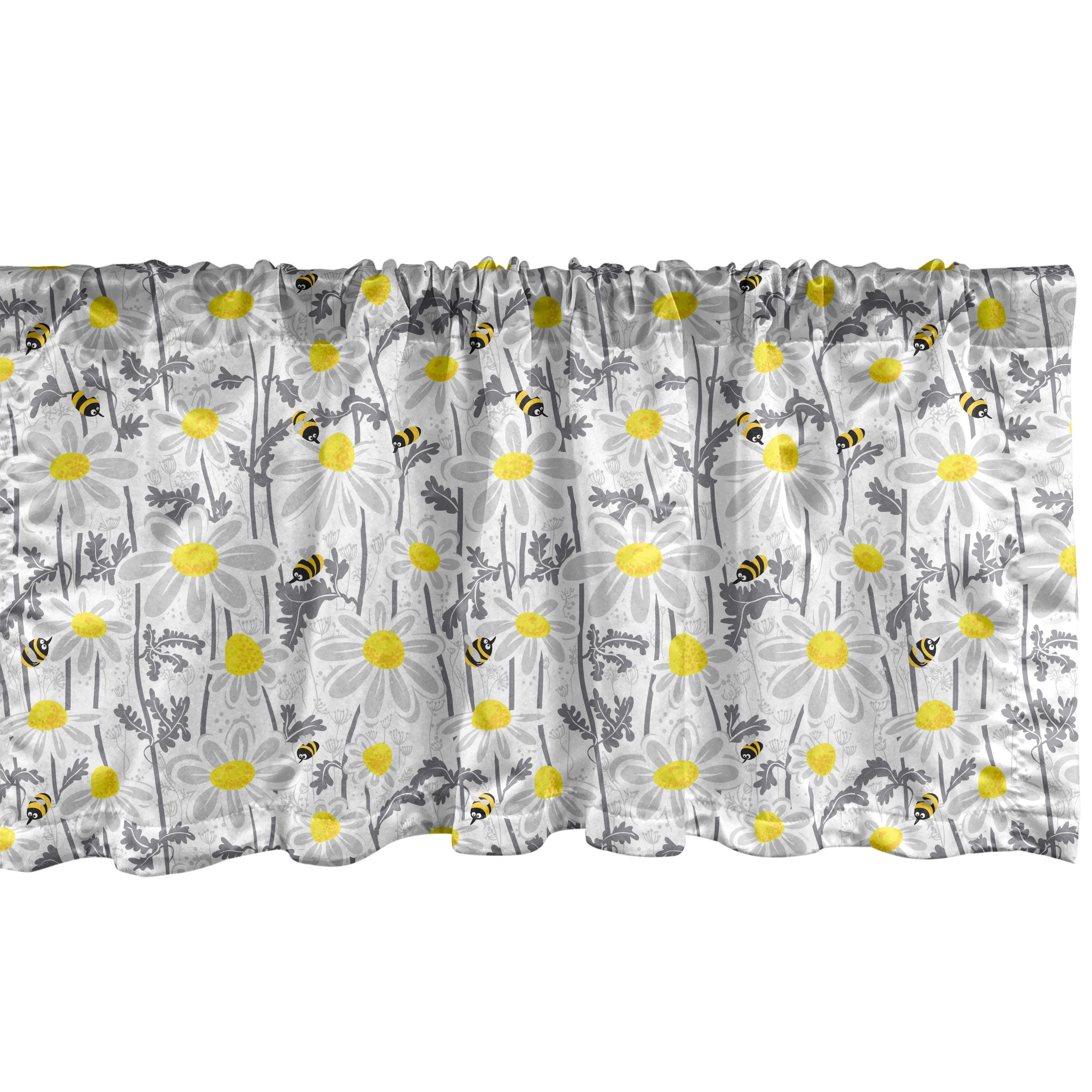 Scheibengardine Vorhang für Spring Blumen Stangentasche, Volant Abakuhaus, Microfaser, Dekor Daisy Blatt Time Küche Schlafzimmer mit