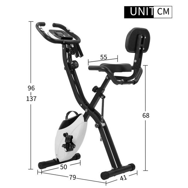 BUMHUM Fitnessbike X-Bike, magnetische faltbares Fitnessfahrrad, Heimtrainer für Cardio, Workout Indoor Cycling mit Traningscomputur und Expanderbänder