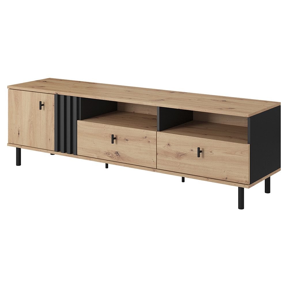 Lomadox Wohnzimmer-Set MATTAWA-167, (Mega-Spar-Set, 4-St., Couchtisch Highboard Lowboard Sideboard), Wohnwand, Eiche Dekor mit Couchtisch und Beleuchtung – Bild 4 von 5