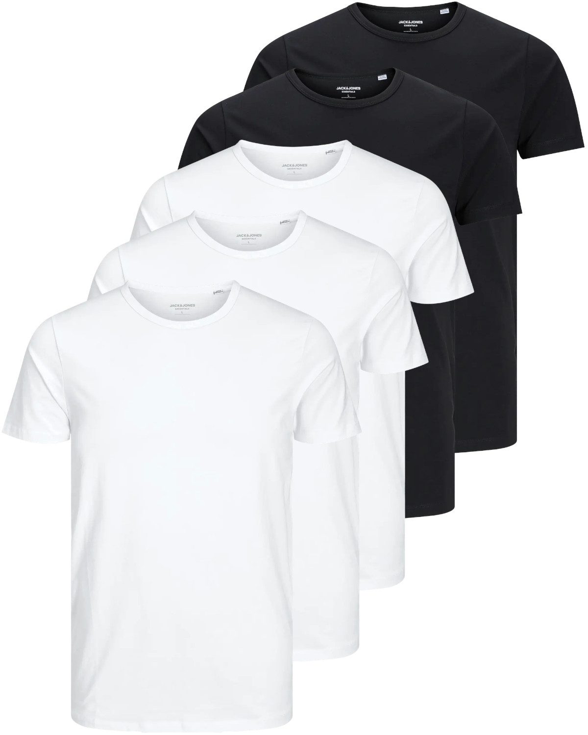Jack & Jones T-Shirt (Spar-Set, 5er-Pack) O-Neck & V-Neck, in Unifarben, aus Bio-Baumwolle