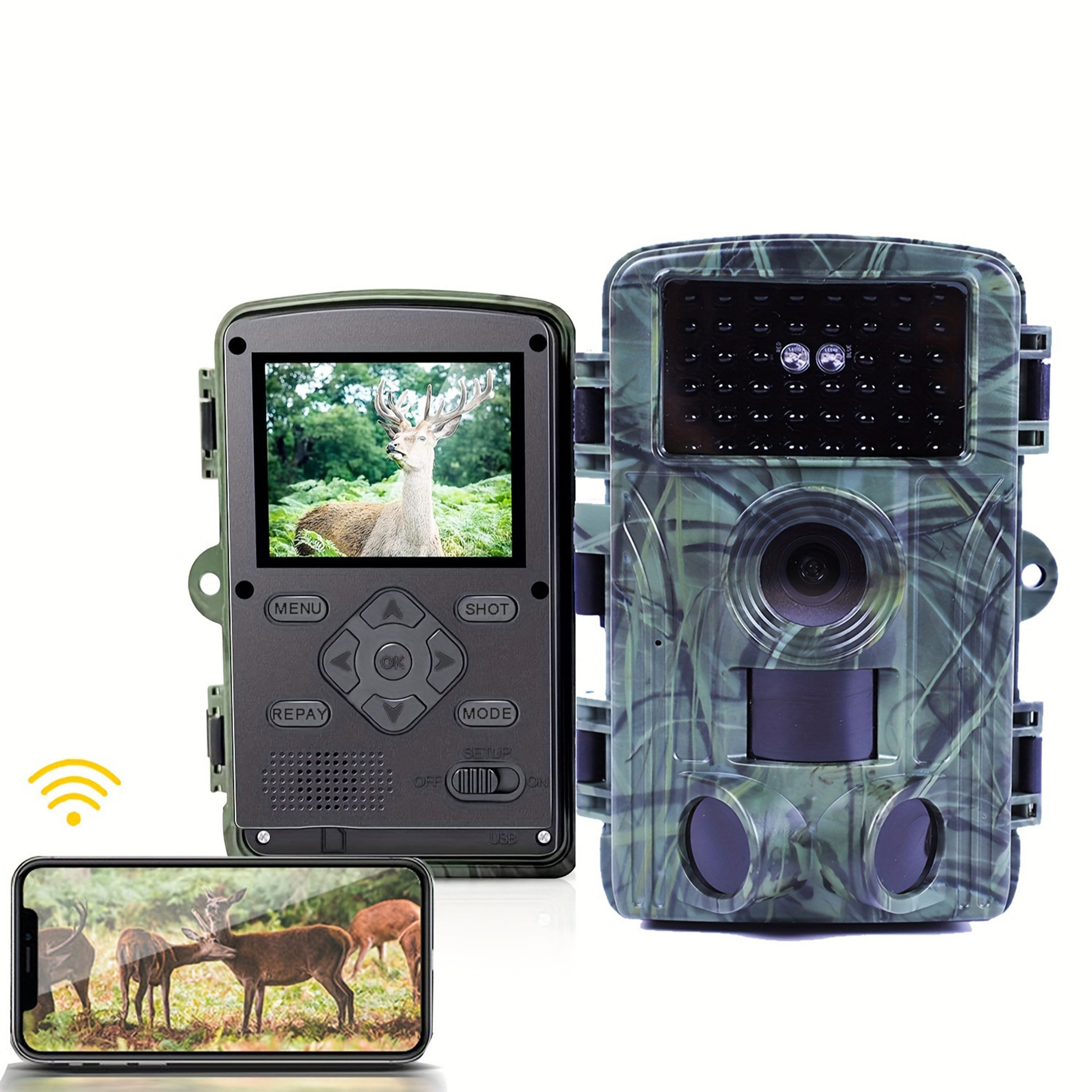 KINSI Überwachungskamera Wildkamera WLAN 4K 60MP, IP66 Wasserdicht, 0,2s Auslösezeit (Outdoor, 120° Weitwinkel, Infrarot Nachtsicht für Natur & Hofüberwachung)