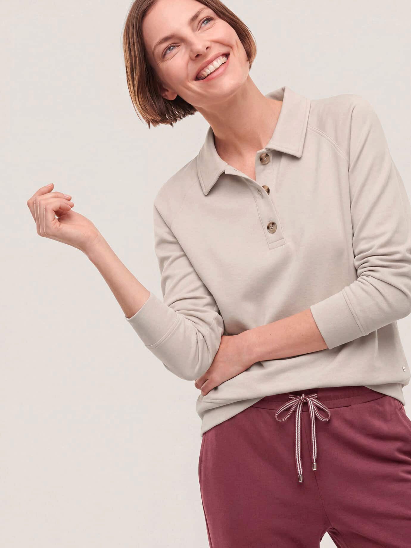 Walbusch Sweatshirt Damen Baumwollstretch Polo Polokragen Langarm, Polokragen
