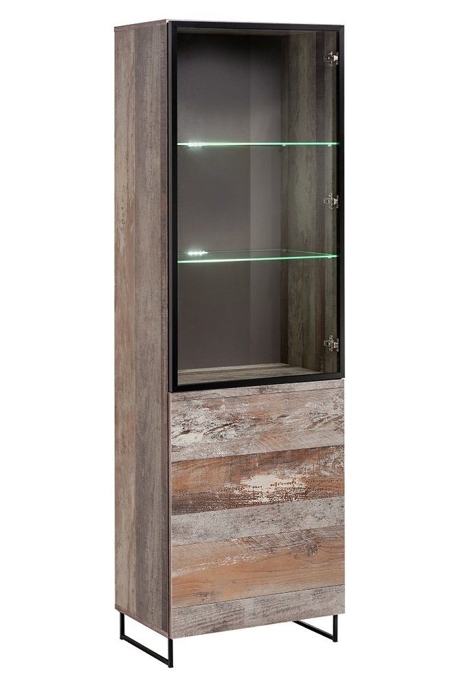 99rooms Vitrine Molde Plankeneiche, Schwarz (Standvitrine, Glasvitrine, Wohnmöbel) mit Glaseinsatz, inkl. LED-Beleuchtung, mit Push-to-Open