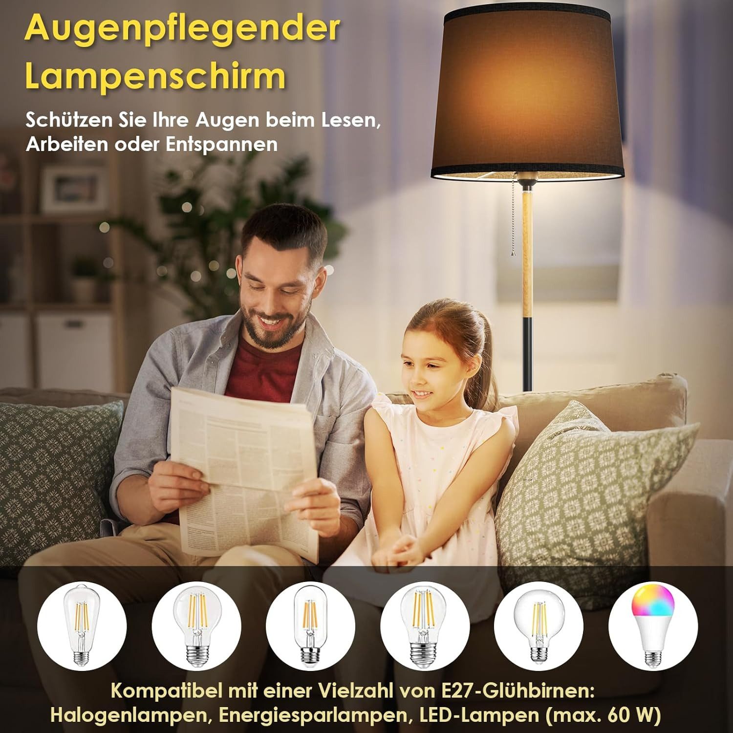 TLGREEN Stehlampe LED Stehleuchte, Wohnzimmerlampe, E27 Lampensockel, Max. günstig online kaufen