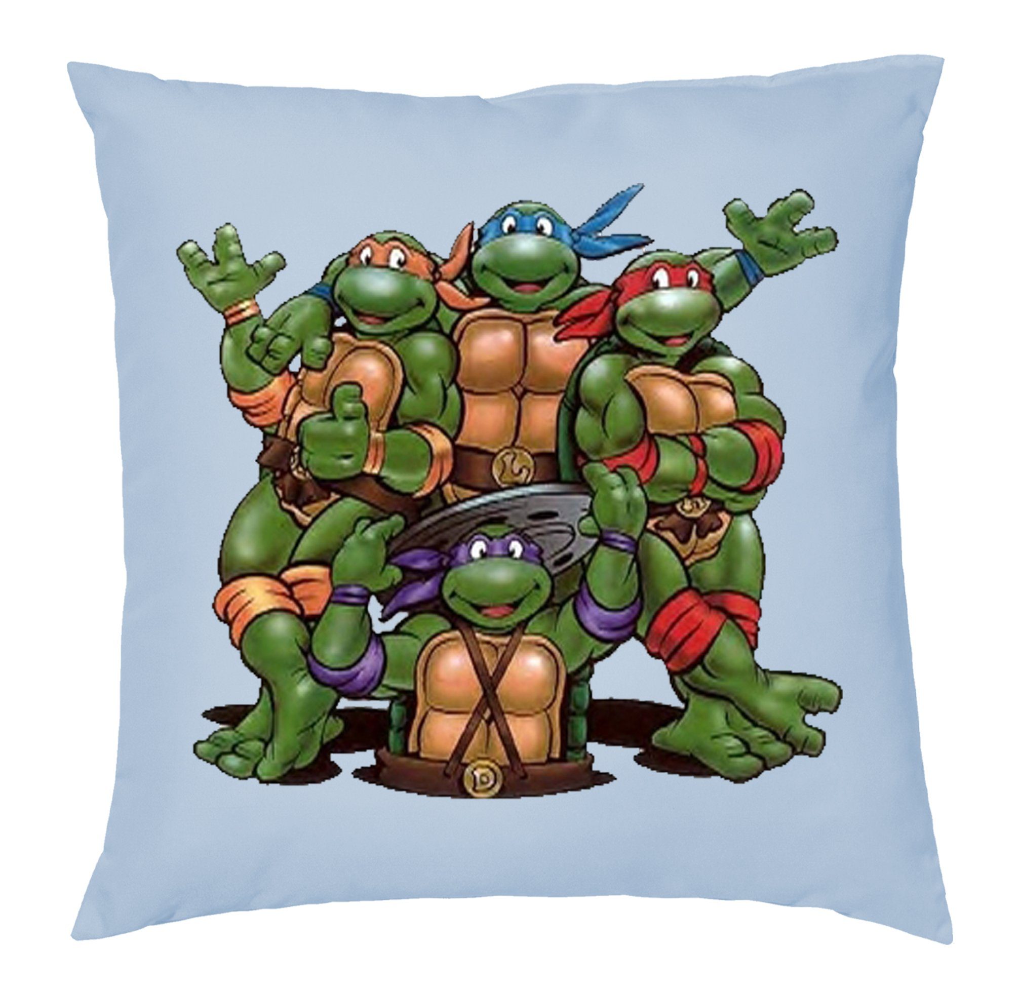 Blondie & Brownie Dekokissen Turtles Ninja Schildkröten Team Pizza Kissen mit Füllung Hellblau