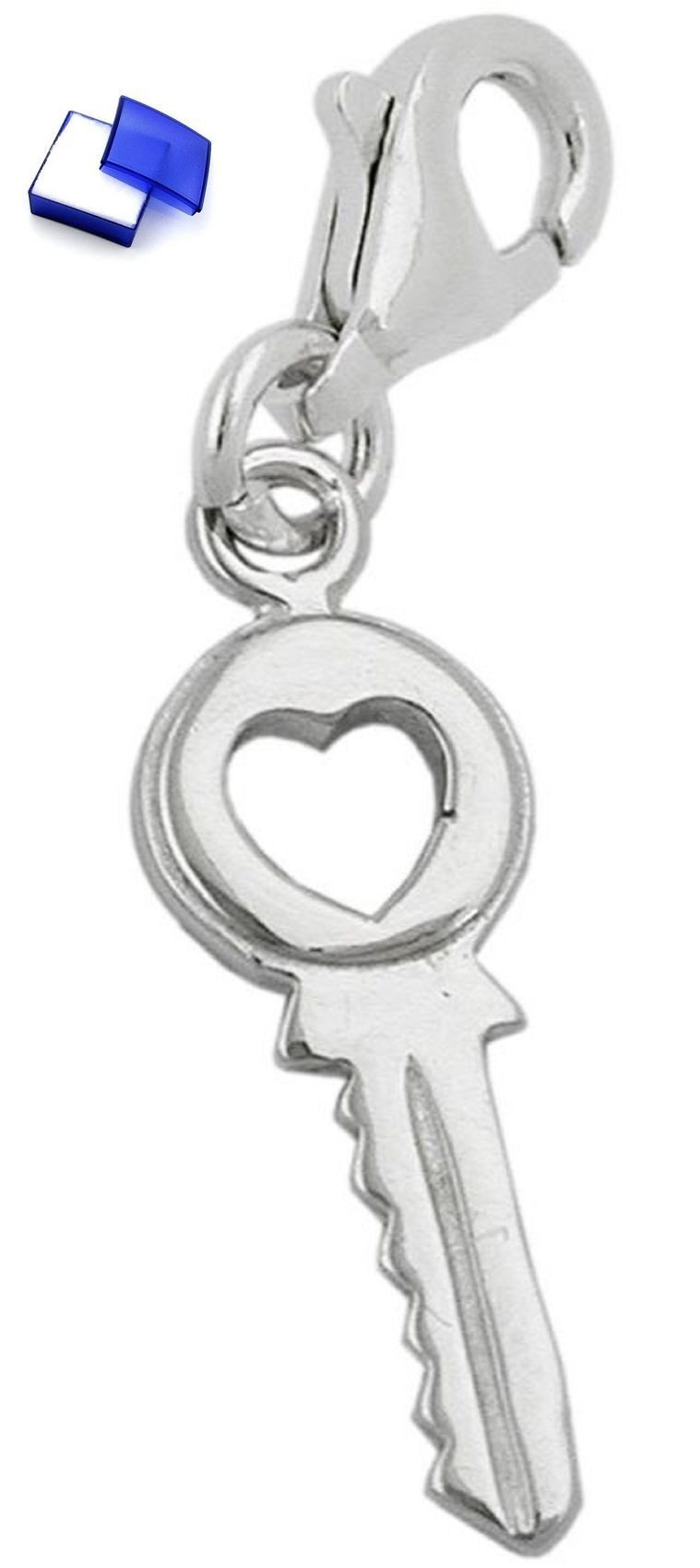 Kettenanhänger Charm Anhänger Schlüssel mit Herz 925 Silber 17 x 7 mm kl. Schmuckbox