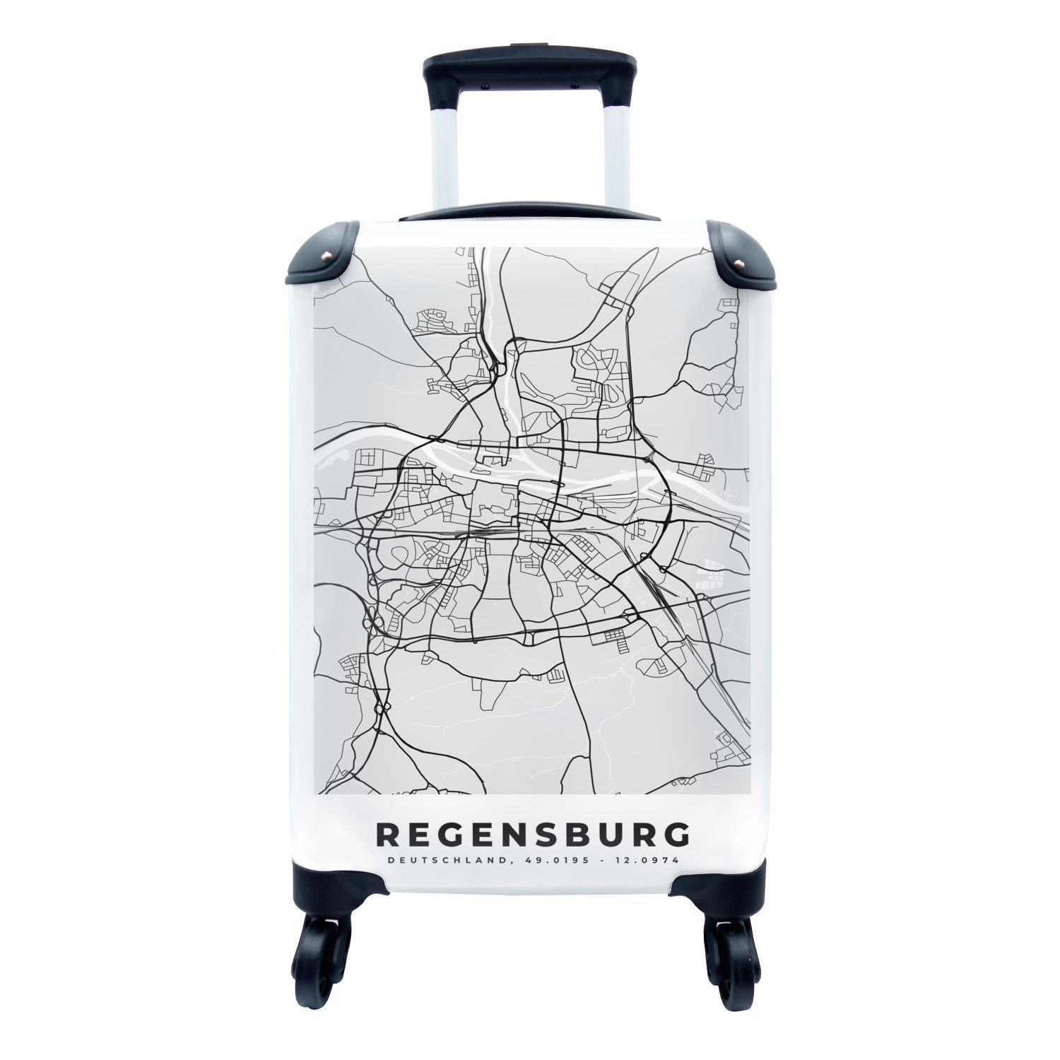 MuchoWow Handgepäckkoffer Deutschland - Stadtplan - Regensburg - Karte, 4 Rollen, Reisetasche mit rollen, Handgepäck für Ferien, Trolley, Reisekoffer