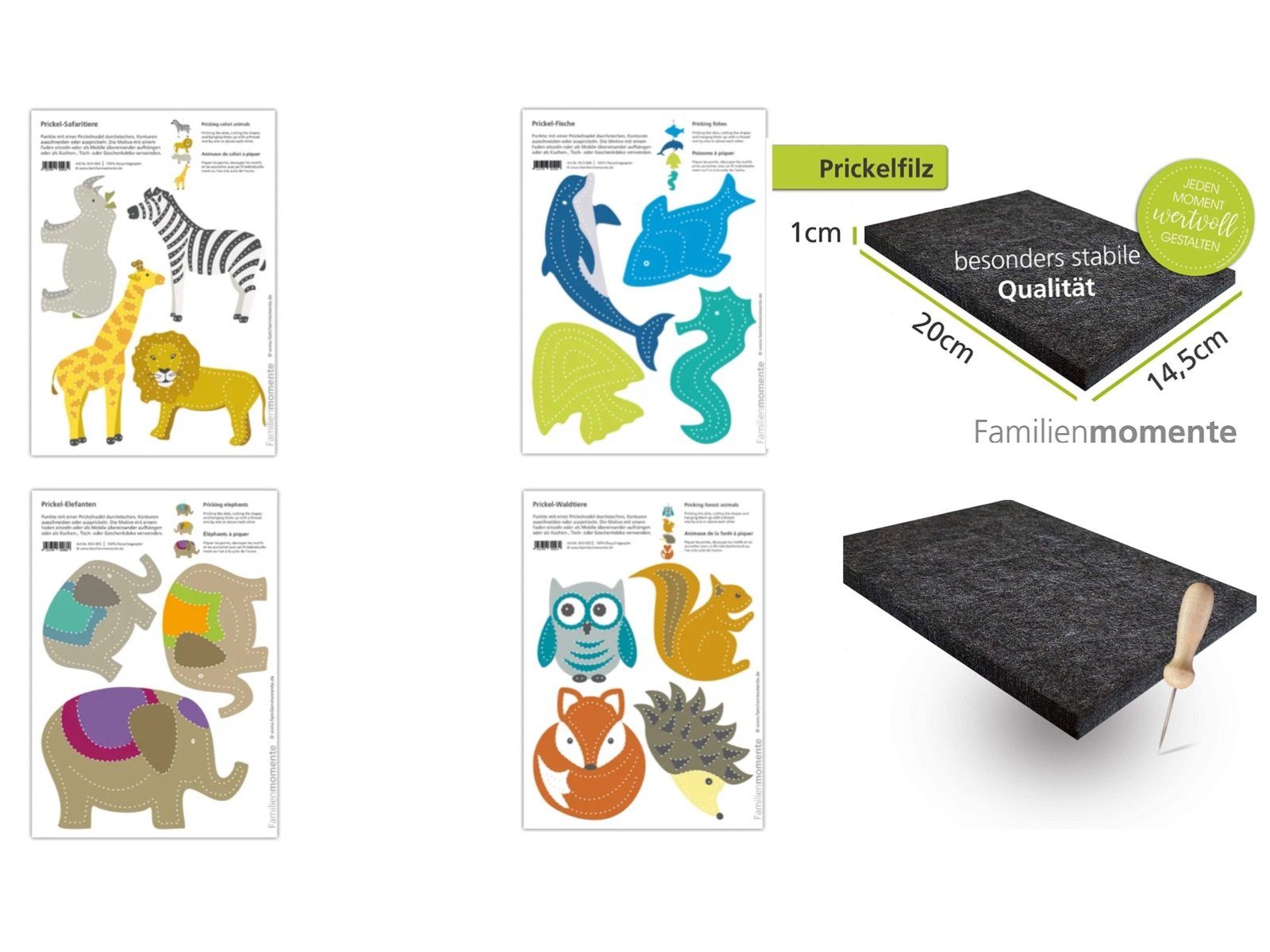 LK Trend & Style Bastelkartonpapier Bastelbögen zum Prickeln verschiedene Motive Tierwelt mit Filz und Nadel