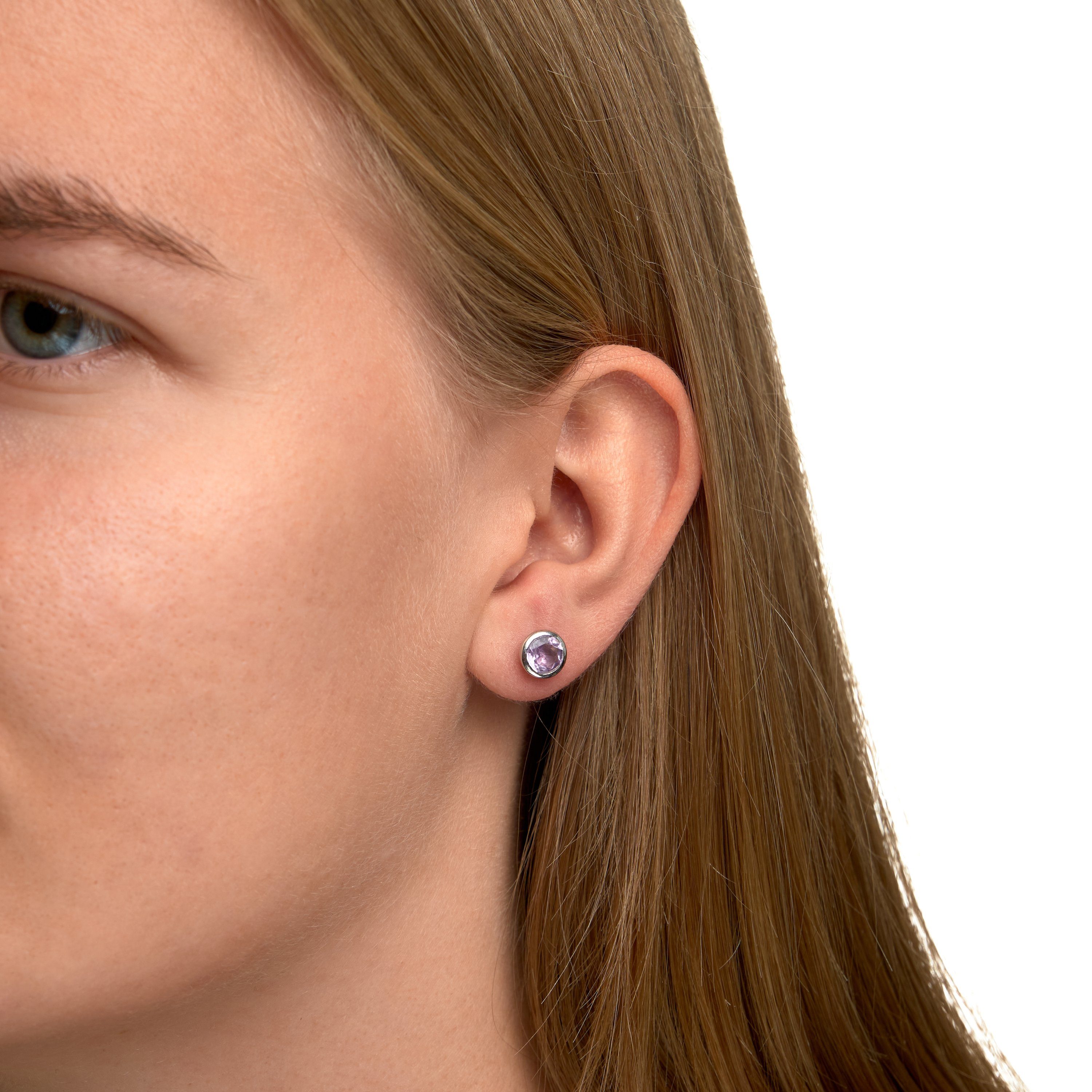 Zeeme Paar Ohrstecker Silber 925 rhodiniert mit echtem Amethyst 7,5mm