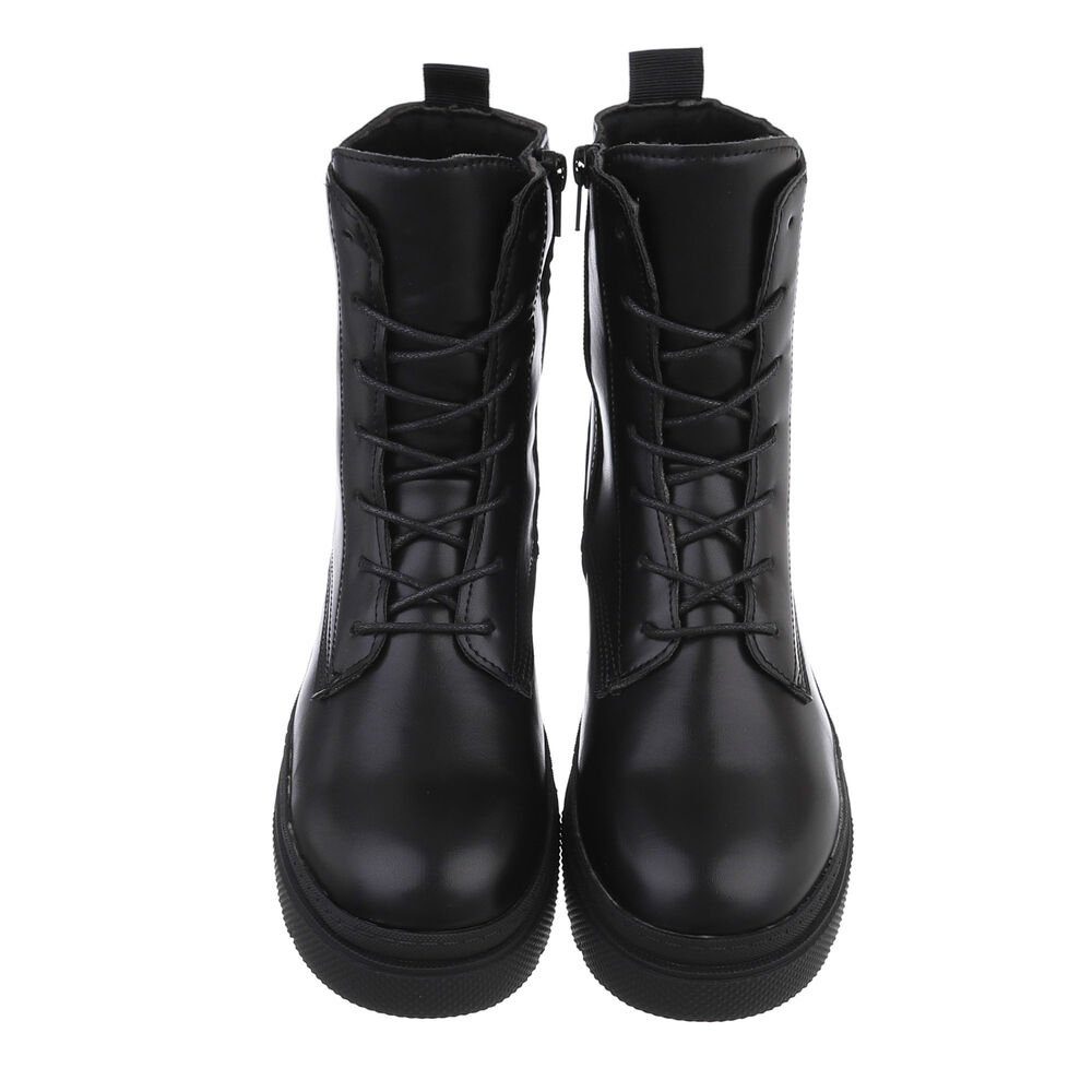 Ital-Design Damen Schnürschuhe Freizeit Schnürstiefelette (84906767) Blockabsatz Plateaustiefeletten in Schwarz