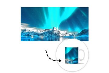 MuchoWow Tasse Nordlicht - Eis - Schnee - Norwegen - Blau - Berge, Keramik, Kaffeetassen, Teetasse, Becher, Teetasse, Geschenk