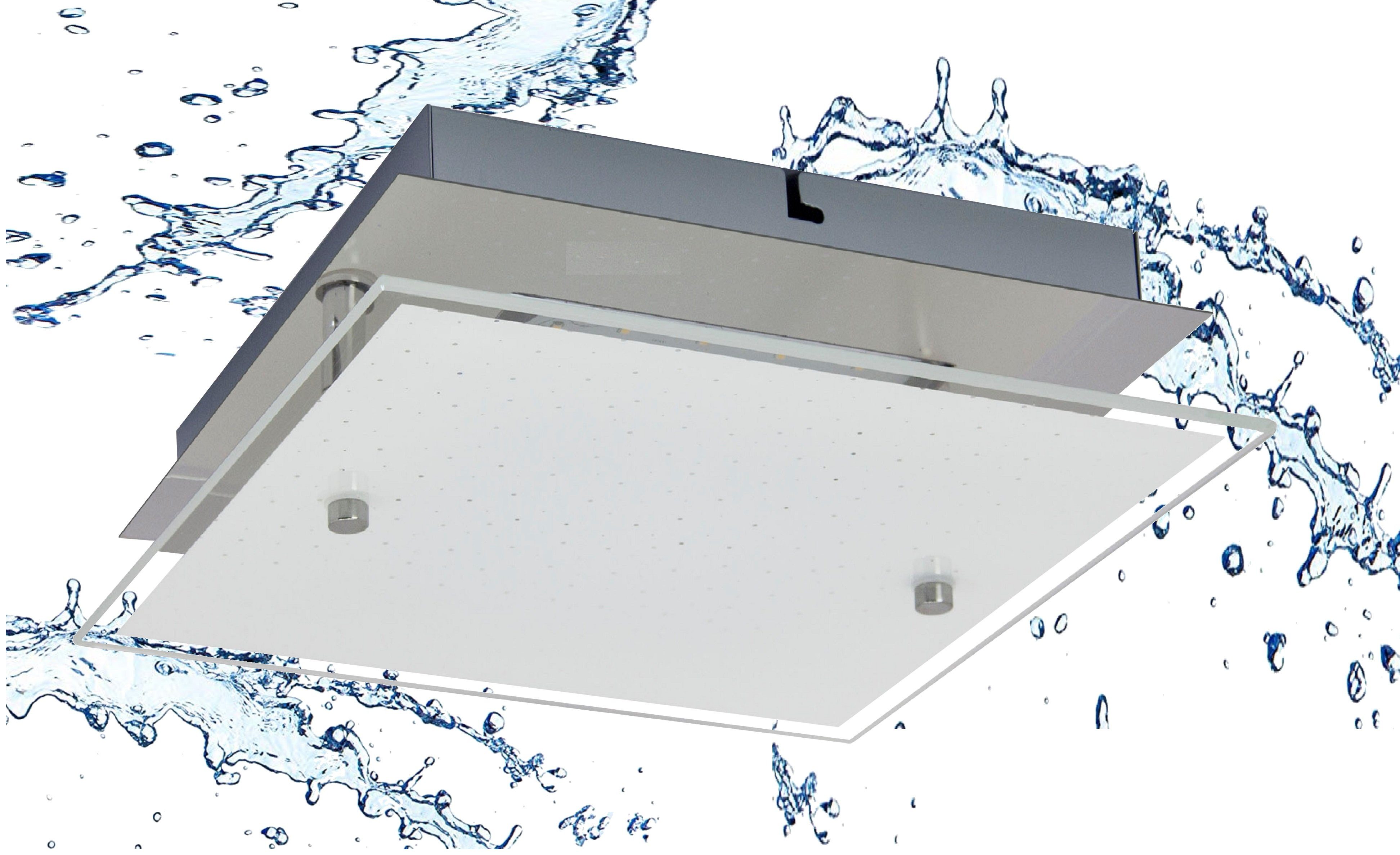 TRANGO LED Deckenleuchte, Dimmfunktion, 3102 Feuchtraum IP44 LED Deckenstrahler Eckig für Bad 3-Stufen dimmbar *LILY* inkl. 12 Watt 3000K warmweiß LED Modul, Design Kristalleffekt Glas Lampenschirm, warmweiß, Deckenlampe, Wandleuchte, Badlampe