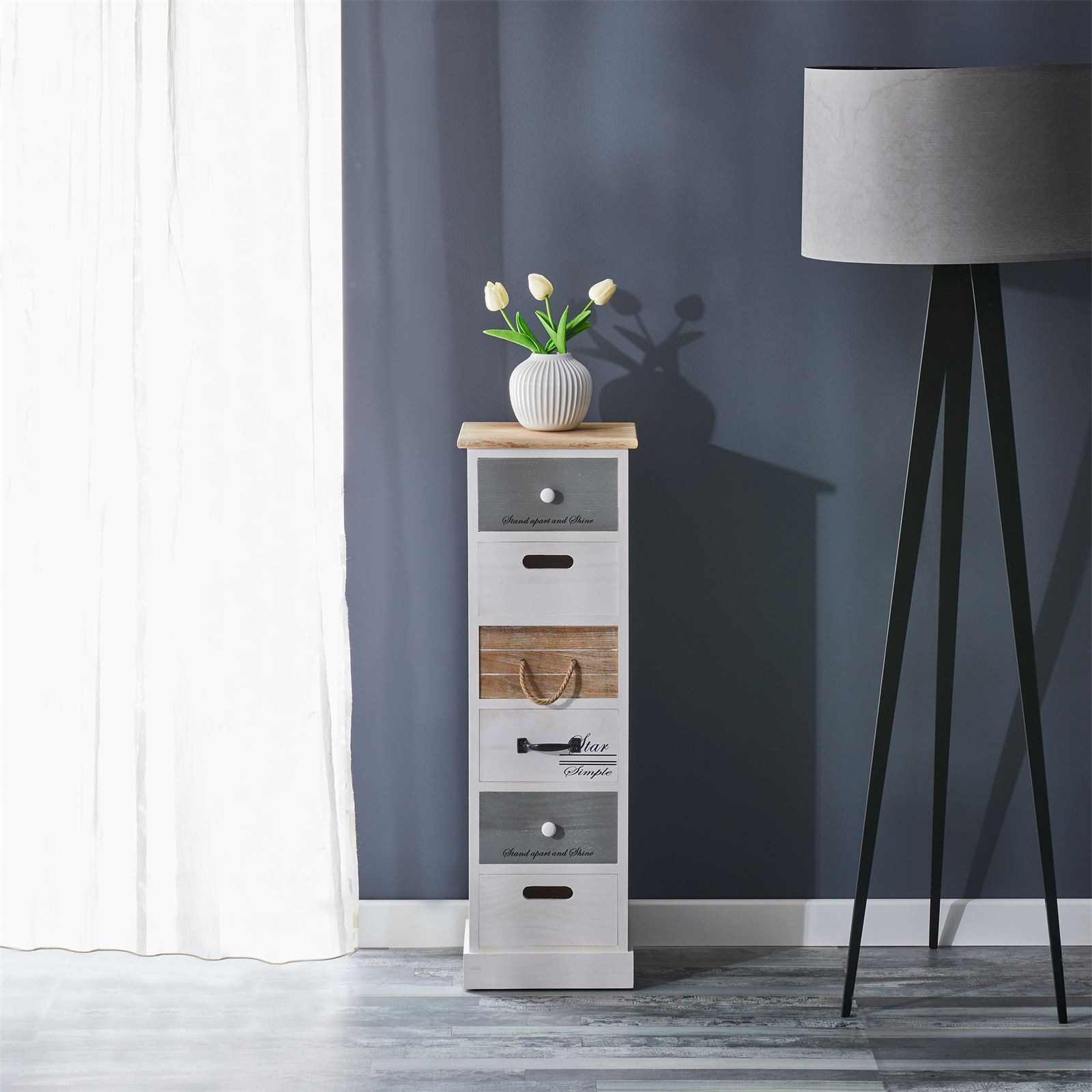 CARO-Möbel Kommode SALVA, Kleiner Schubladenschrank, Holzregal mit 6 Schubladen Vintage Stil