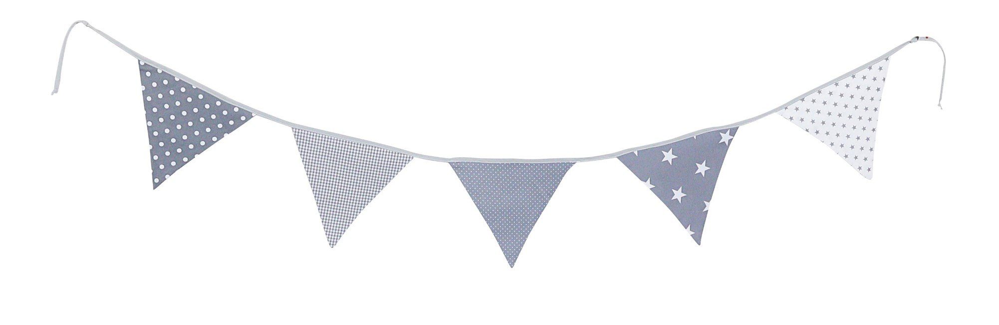 ULLENBOOM ® Wimpelkette Wimpelkette Sterne Stoff das 100% cm 190 Deko-Girlande aus Kinderzimmer, Baumwolle (Made EU), für in Wimpeln Graue 5 mit