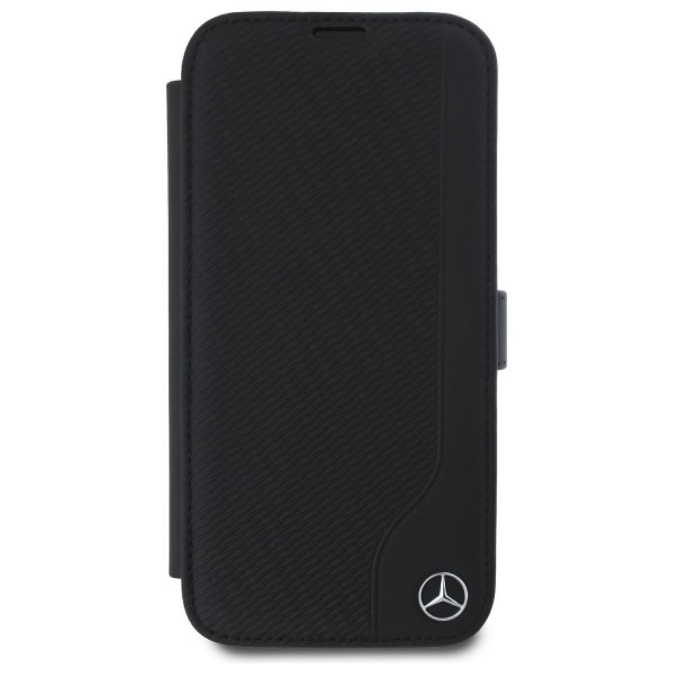 Mercedes Benz Handyhülle Bookcase iPhone 16 Pro Max Echtleder schwarz Stern silber 6,9 Zoll, Kantenschutz