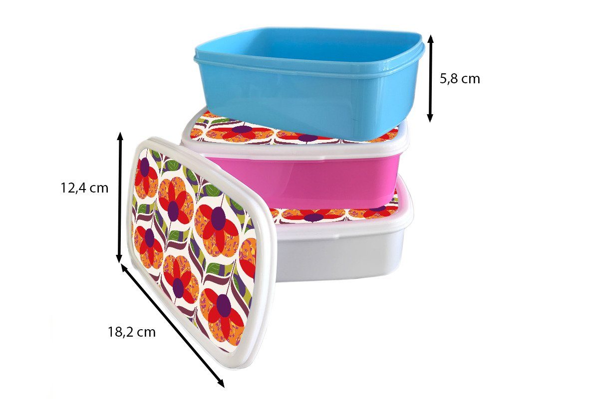 Snackbox, - Erwachsene, Kunststoff, Power - Vintage Kunststoff für Brotbox Mädchen, - (2-tlg), Kinder, MuchoWow Lunchbox Flower rosa Farben, Retro Brotdose