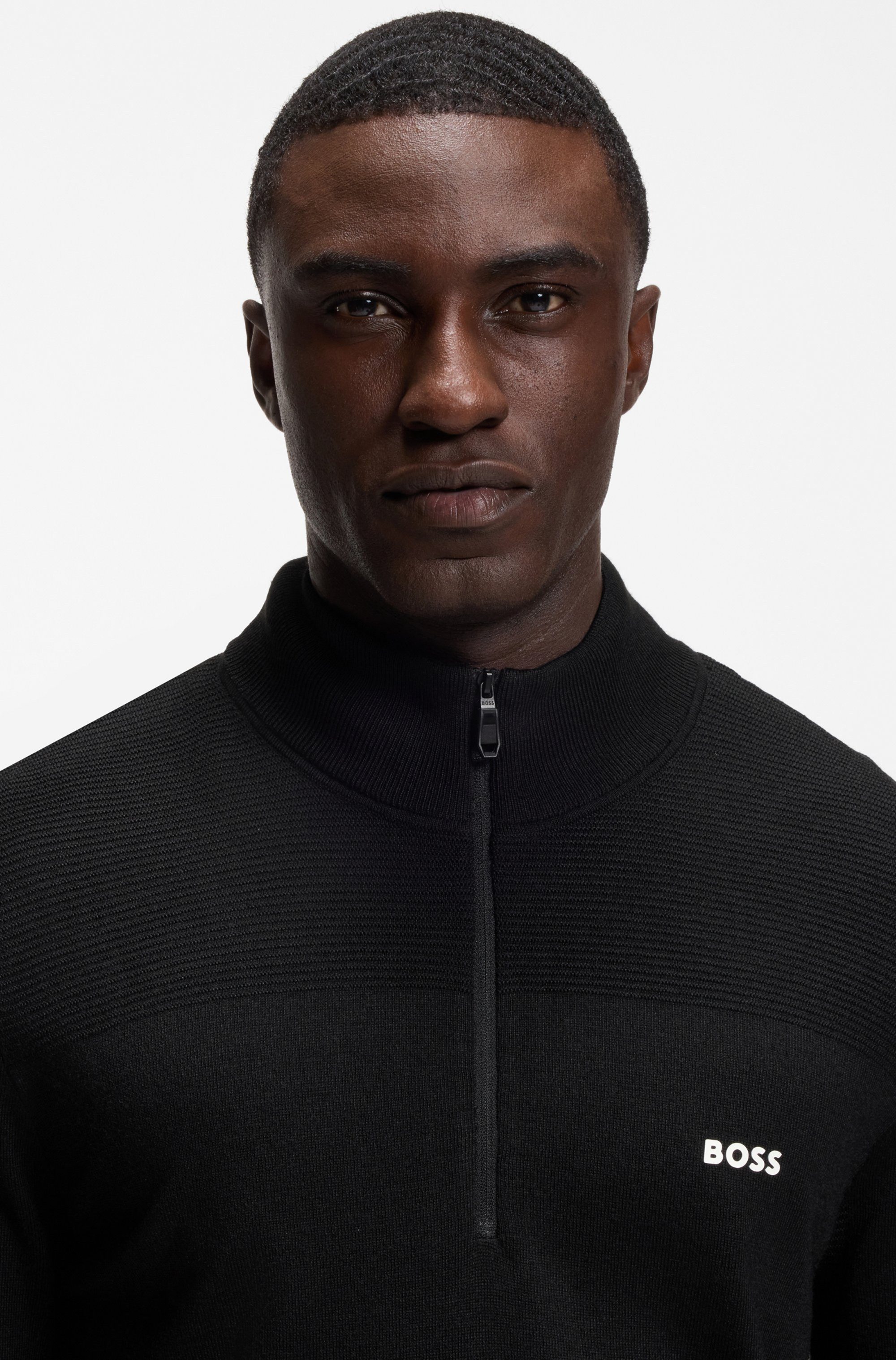 BOSS GREEN Strickpullover Stehkragen mit Reißverschluss, Regular Fit