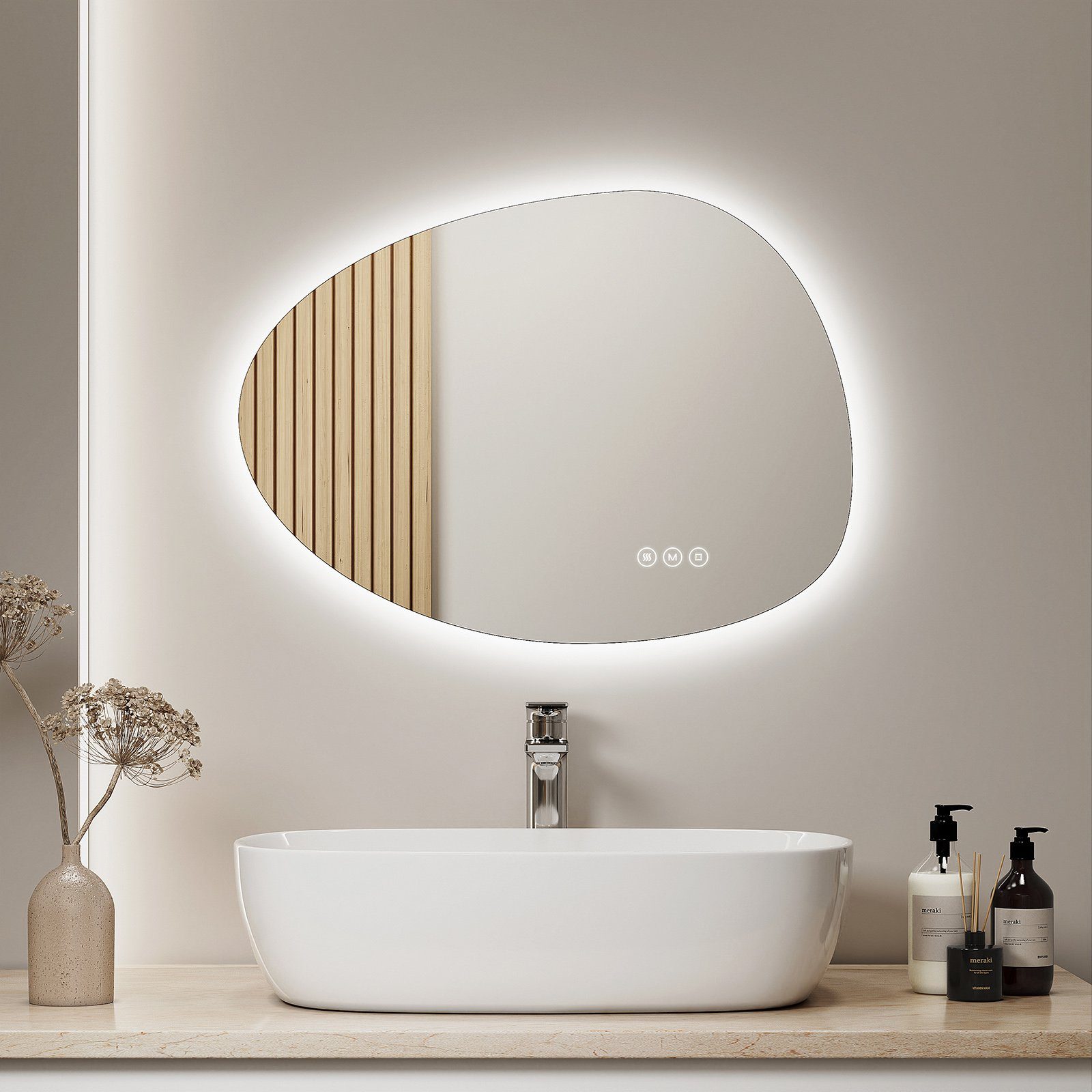 3 und Beleuchtung Memory-Funktion Lichtfarben LED mit Anti-Beschlag- Dimmbar, und S'AFIELINA Badspiegel Wandspiegel