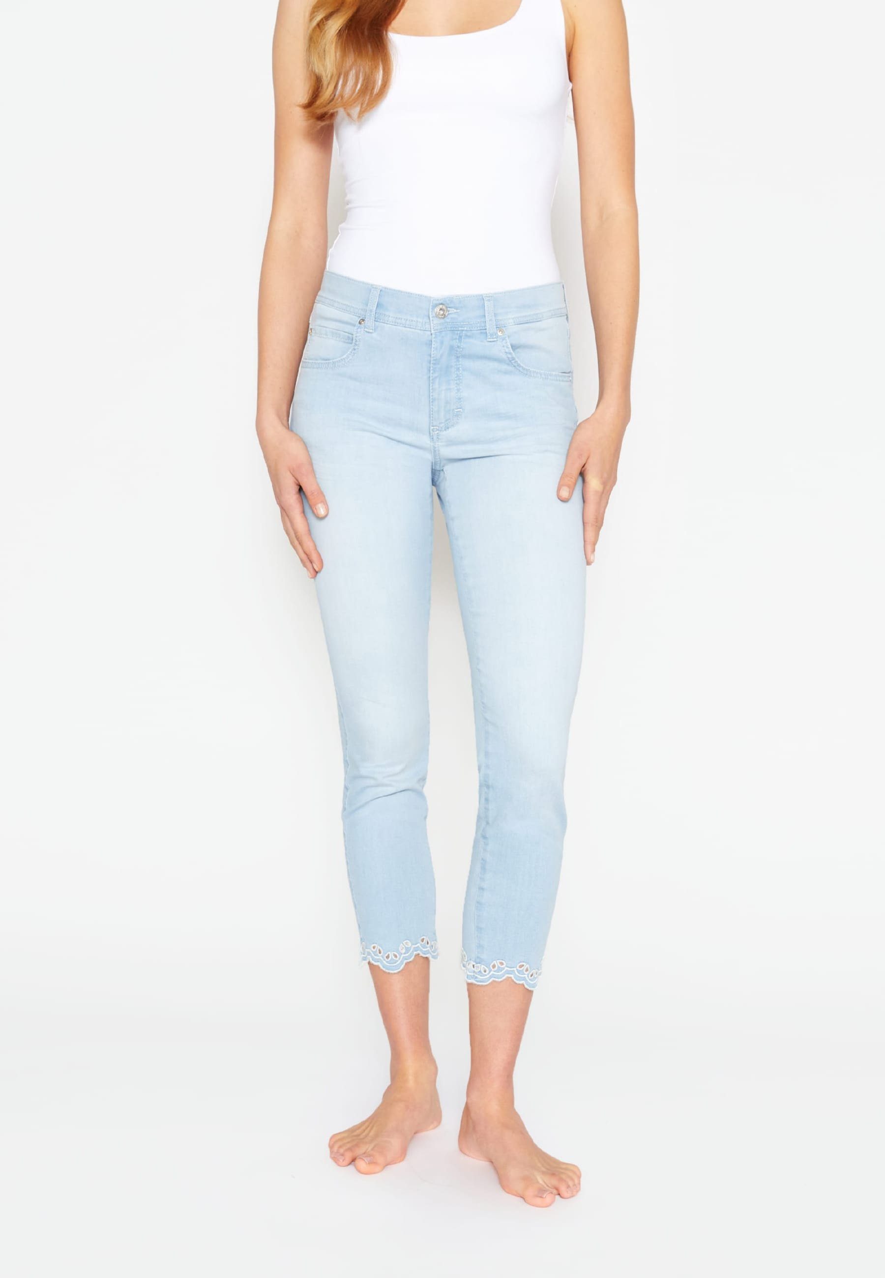 hellblau Stickereien ANGELS Jeans mit Stitch Ornella 7/8-Jeans Label-Applikationen mit