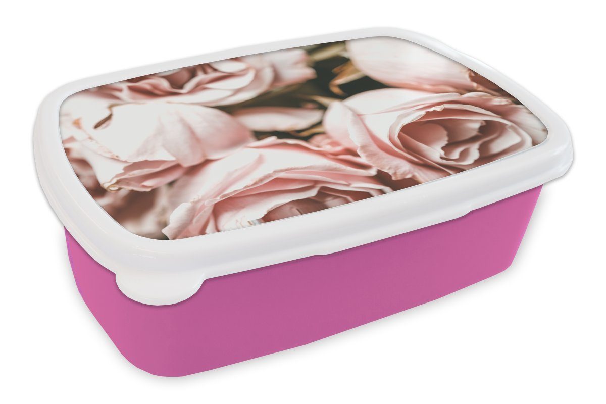 MuchoWow Lunchbox Rosen - Rosa Kunststoff Snackbox, Vintage, (2-tlg), Kunststoff, - Kinder, Mädchen, für Brotdose Erwachsene, Brotbox
