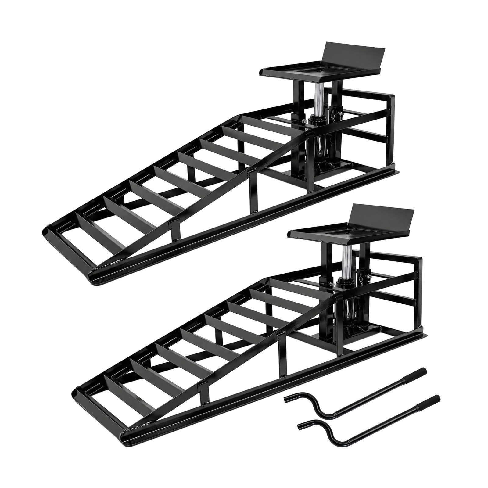 TRUTZHOLM Auffahrrampe 2x mit hydraulischem Wagenheber 4t höhenverstellbar 24-36 cm Stahl (2-St., Inkl. 2x Pumphebel), höhenverstellbar,115x34x43(LxBxH),maximale Belastung je Rampe 2000kg